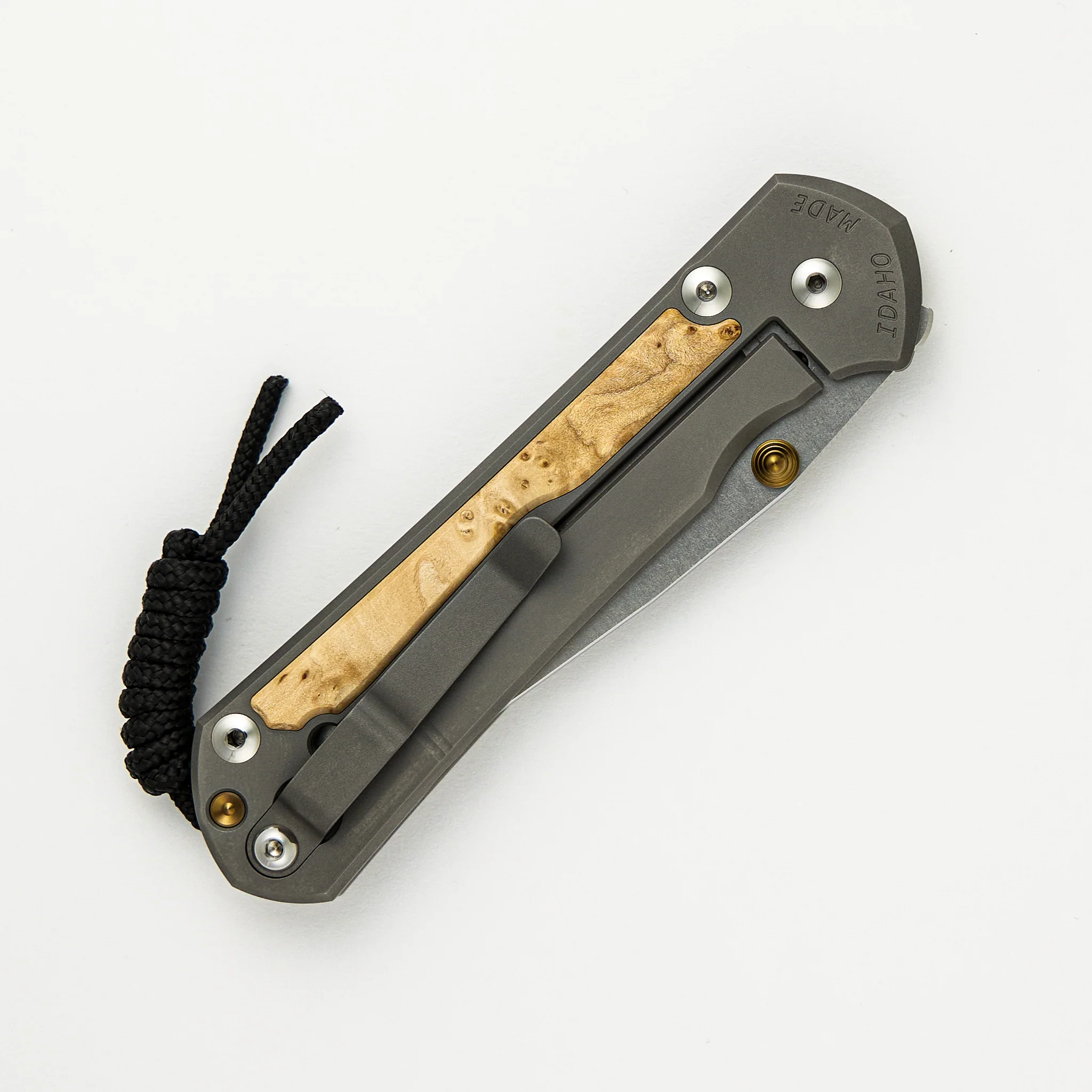 Large Sebenza 31 - Box Elder Inlay - Drop Point CPM MagnaCut Blade - Gold Double Thumb Lugs - Image 46