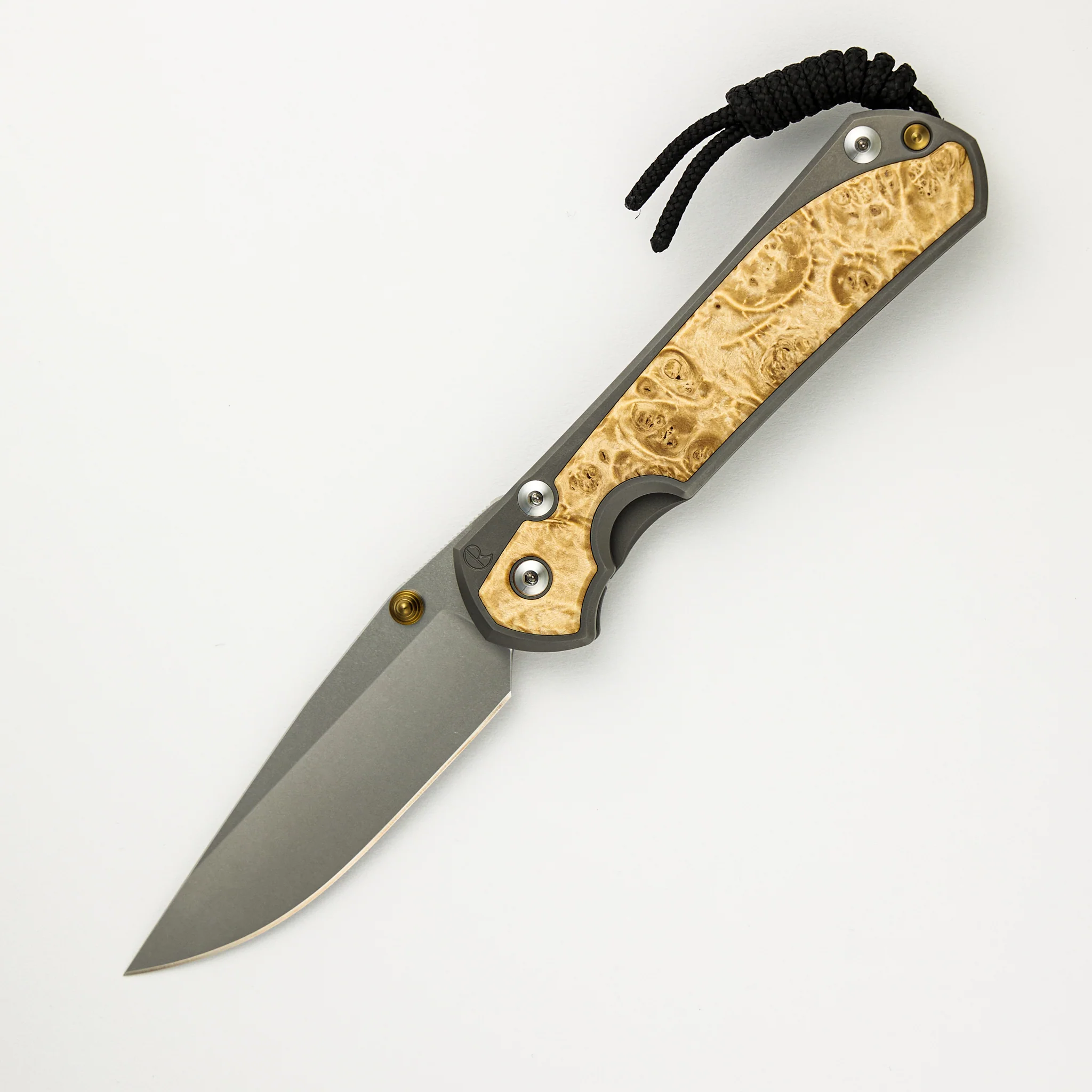 Large Sebenza 31 - Box Elder Inlay - Drop Point CPM MagnaCut Blade - Gold Double Thumb Lugs - Image 50