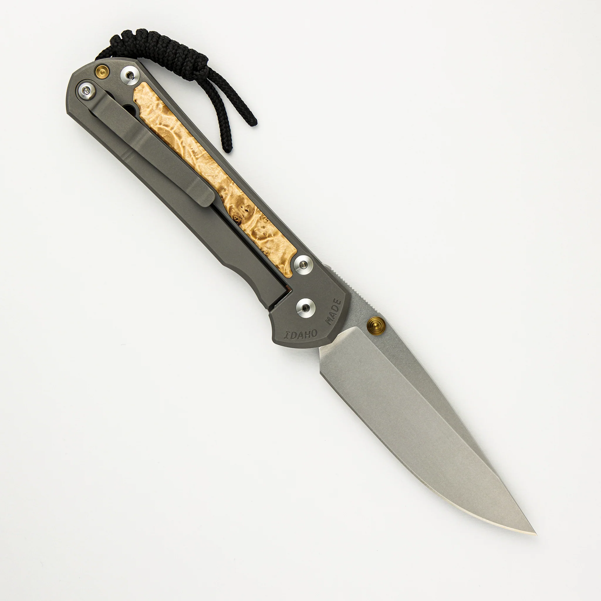 Large Sebenza 31 - Box Elder Inlay - Drop Point CPM MagnaCut Blade - Gold Double Thumb Lugs - Image 51