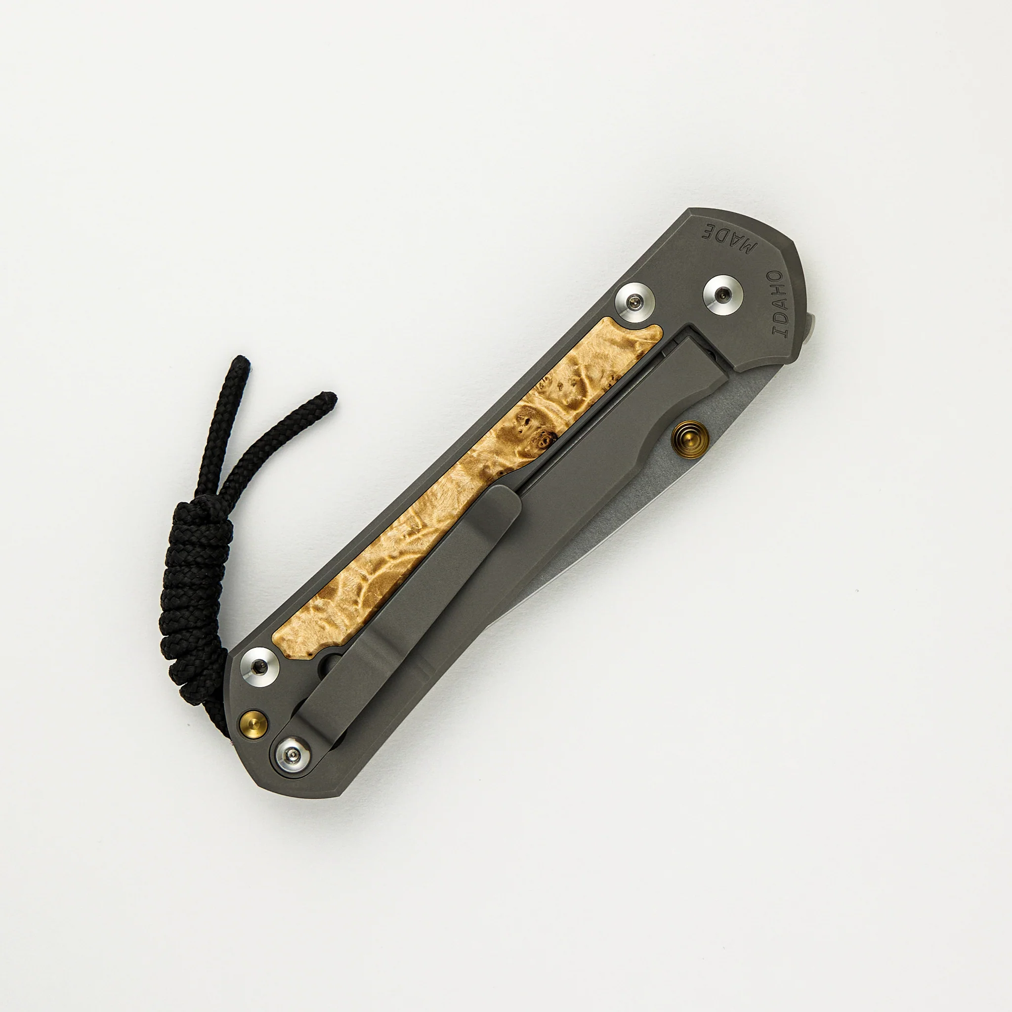 Large Sebenza 31 - Box Elder Inlay - Drop Point CPM MagnaCut Blade - Gold Double Thumb Lugs - Image 53