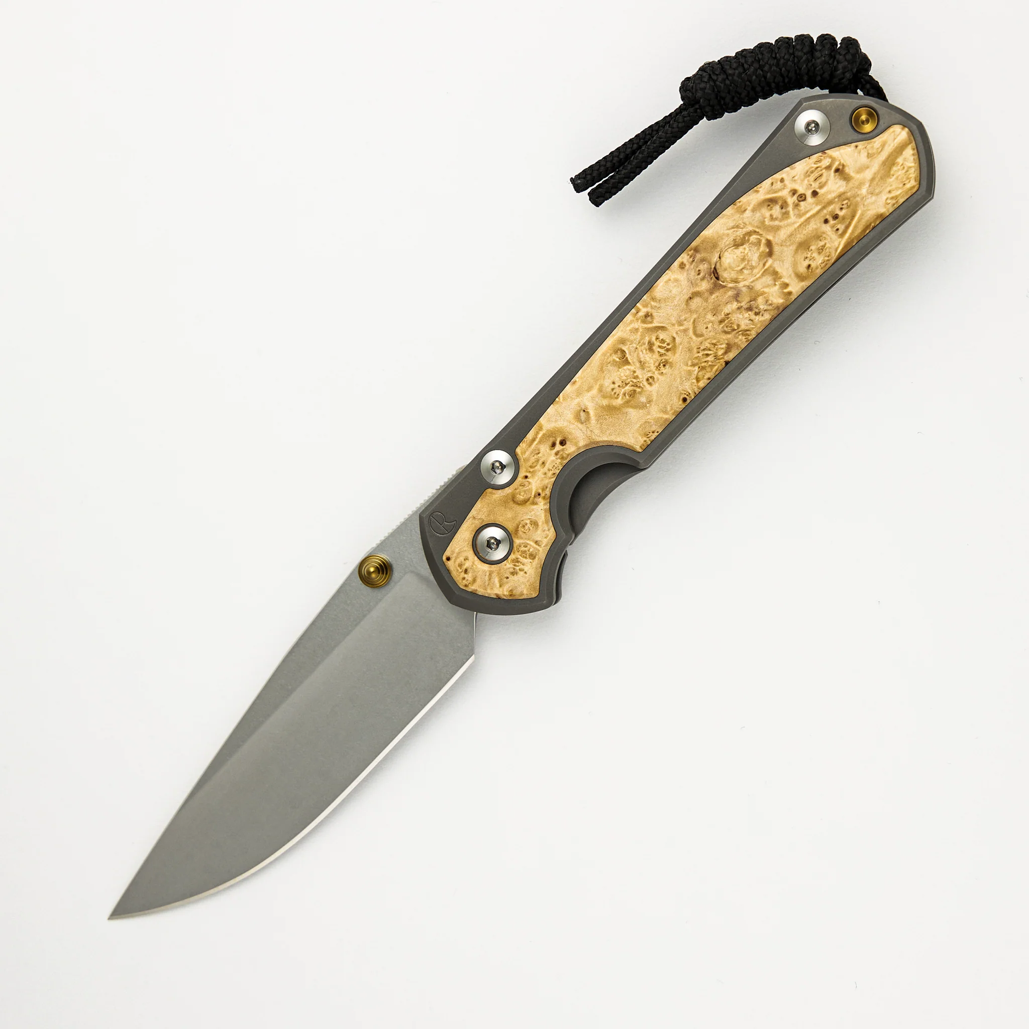 Large Sebenza 31 - Box Elder Inlay - Drop Point CPM MagnaCut Blade - Gold Double Thumb Lugs - Image 57