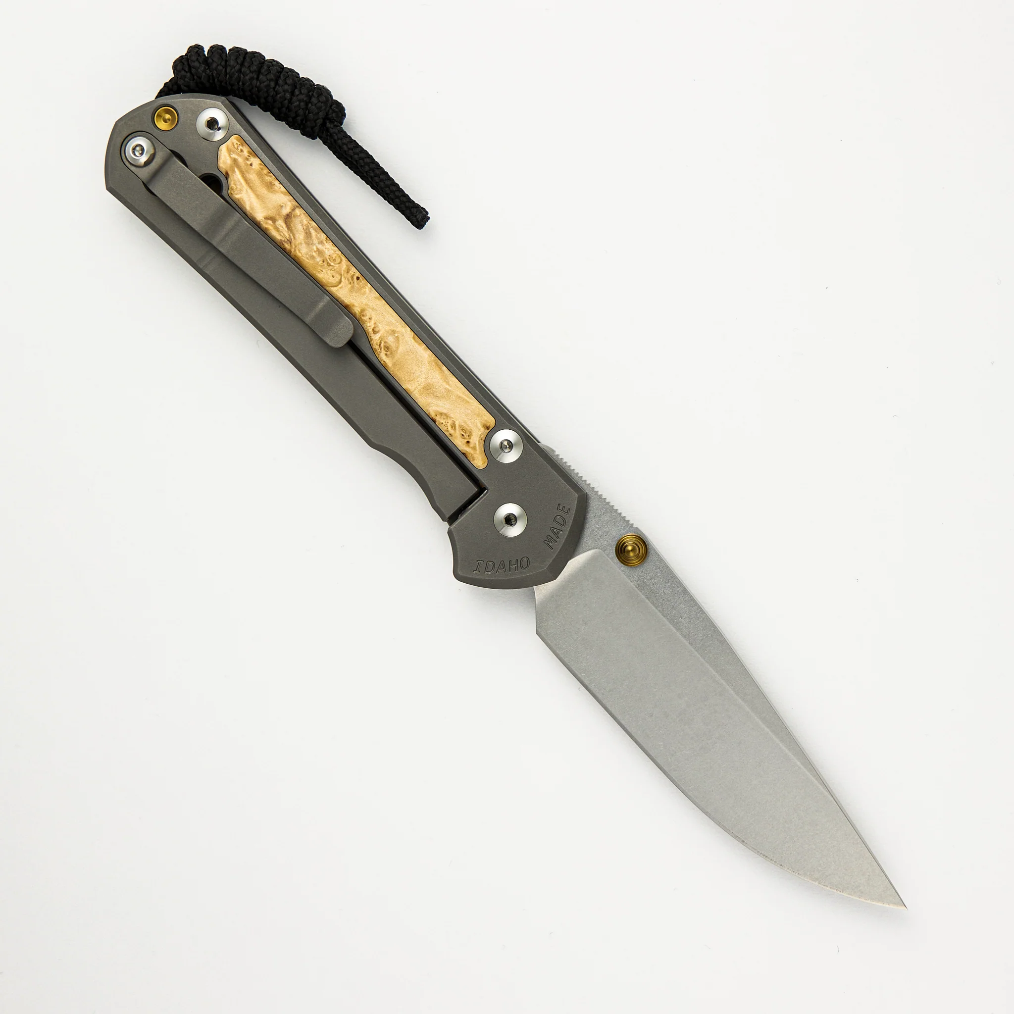Large Sebenza 31 - Box Elder Inlay - Drop Point CPM MagnaCut Blade - Gold Double Thumb Lugs - Image 58