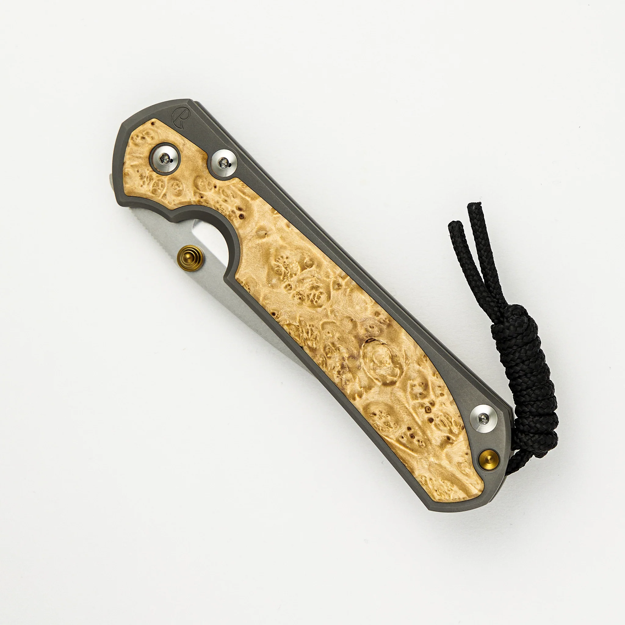 Large Sebenza 31 - Box Elder Inlay - Drop Point CPM MagnaCut Blade - Gold Double Thumb Lugs - Image 59