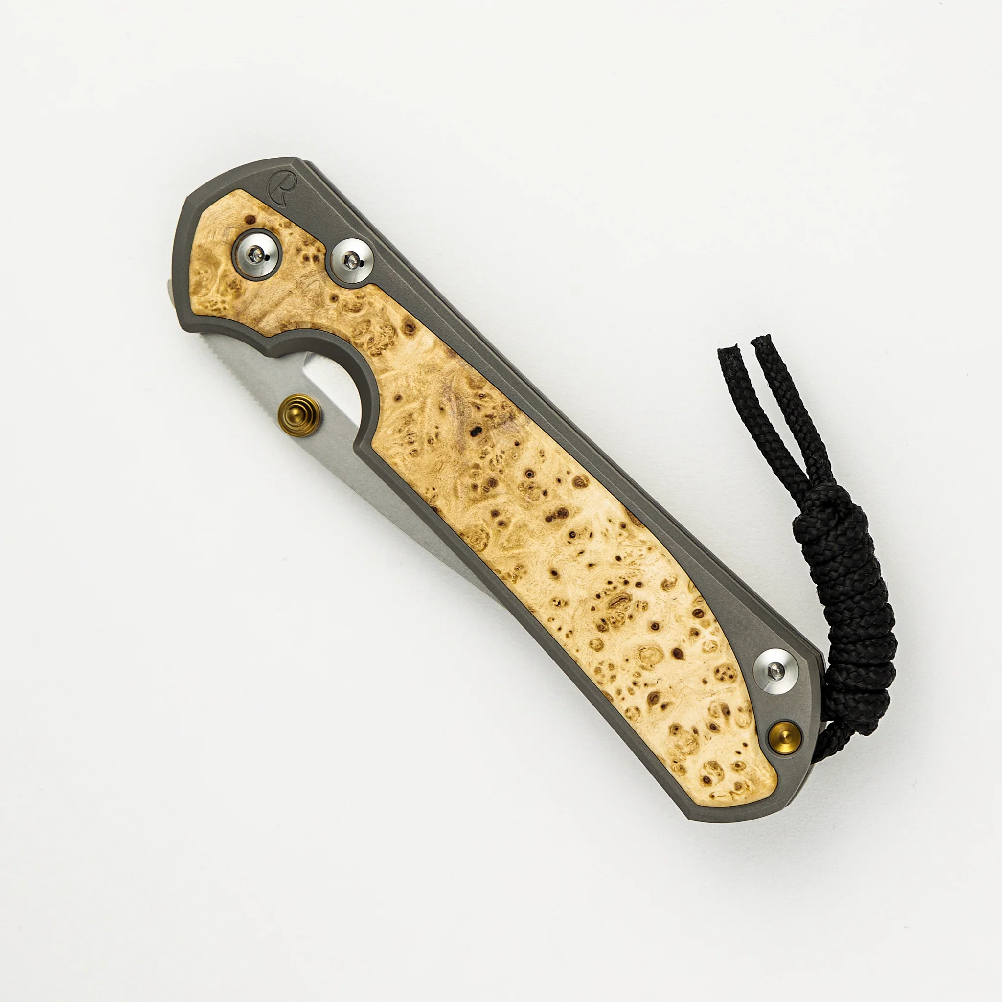 Large Sebenza 31 - Box Elder Inlay - Drop Point CPM MagnaCut Blade - Gold Double Thumb Lugs - Image 66