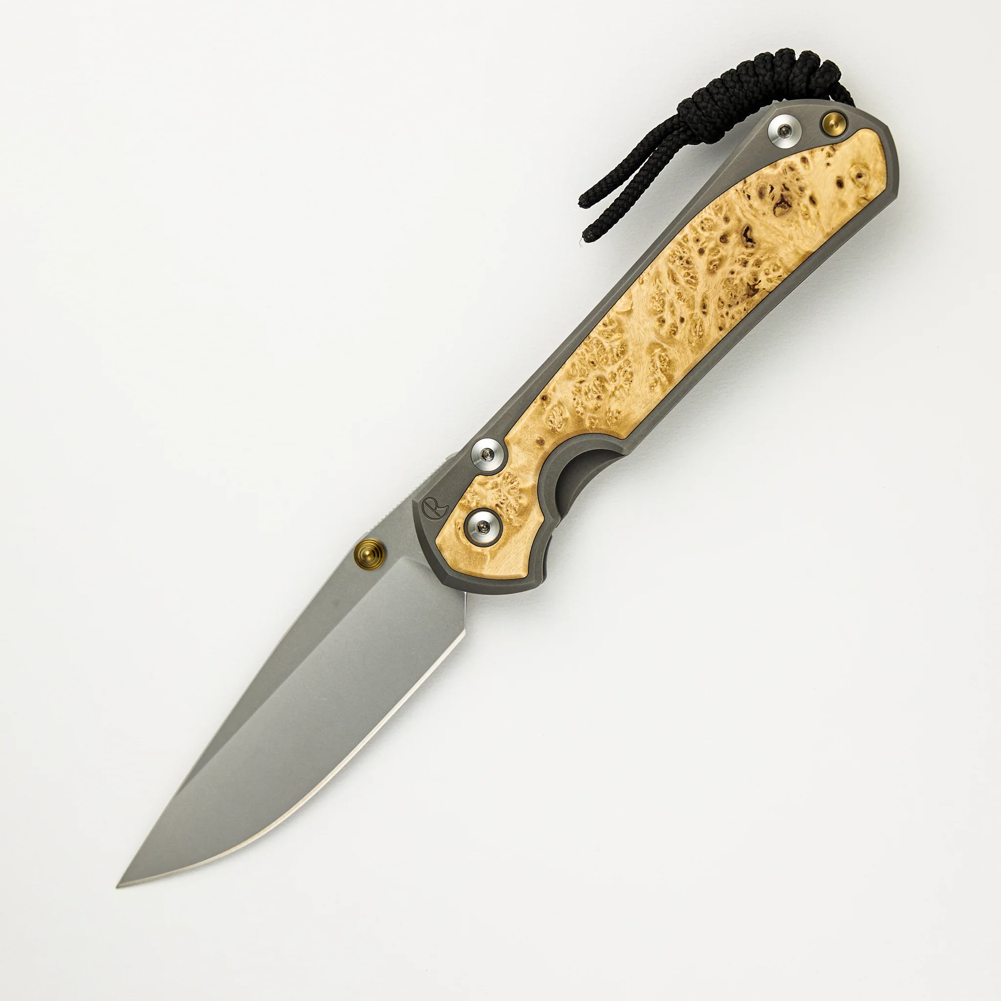 Large Sebenza 31 - Box Elder Inlay - Drop Point CPM MagnaCut Blade - Gold Double Thumb Lugs - Image 71