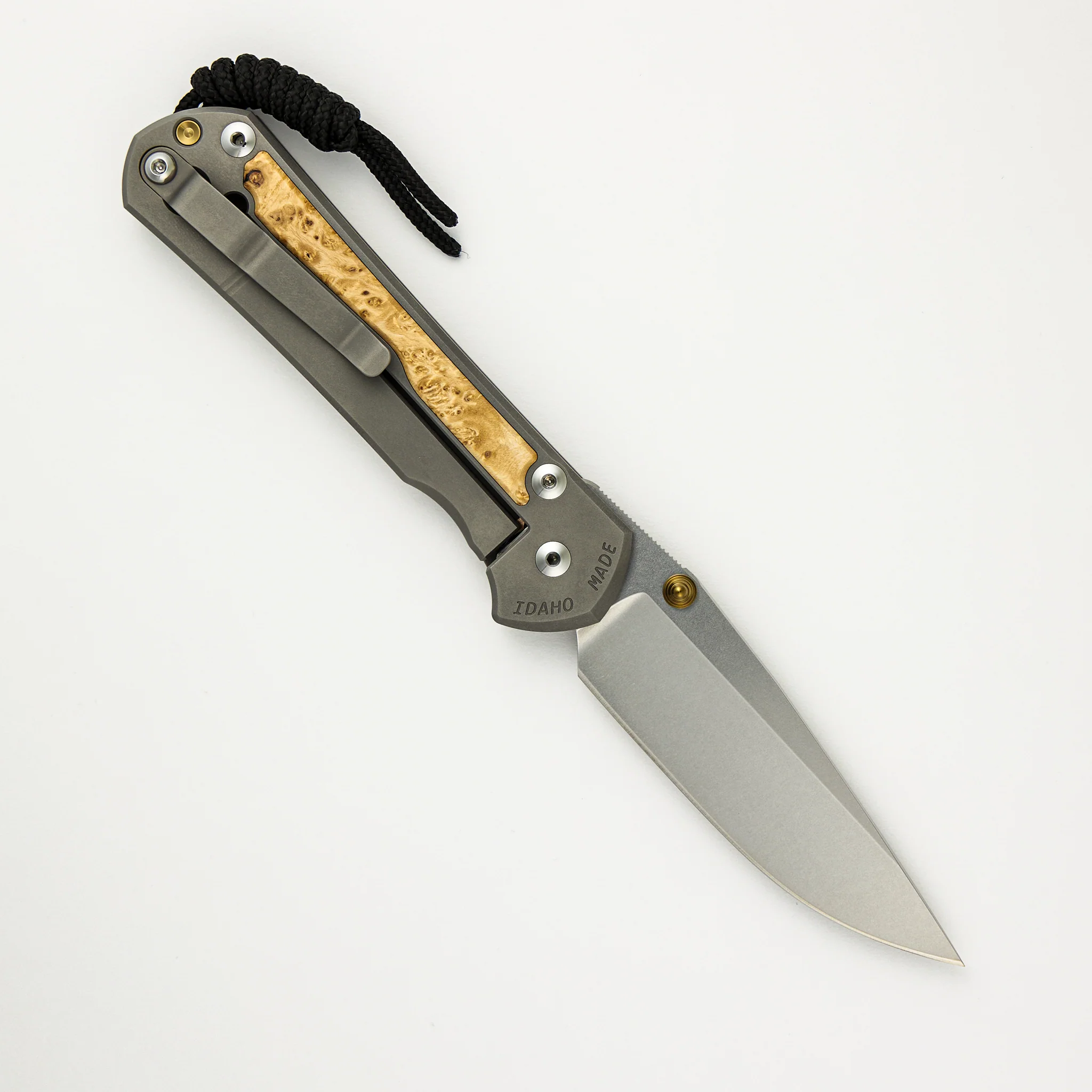 Large Sebenza 31 - Box Elder Inlay - Drop Point CPM MagnaCut Blade - Gold Double Thumb Lugs - Image 72
