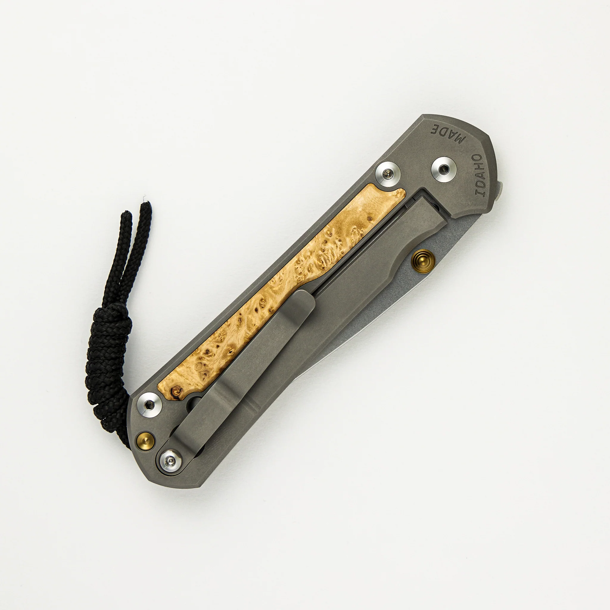 Large Sebenza 31 - Box Elder Inlay - Drop Point CPM MagnaCut Blade - Gold Double Thumb Lugs - Image 74