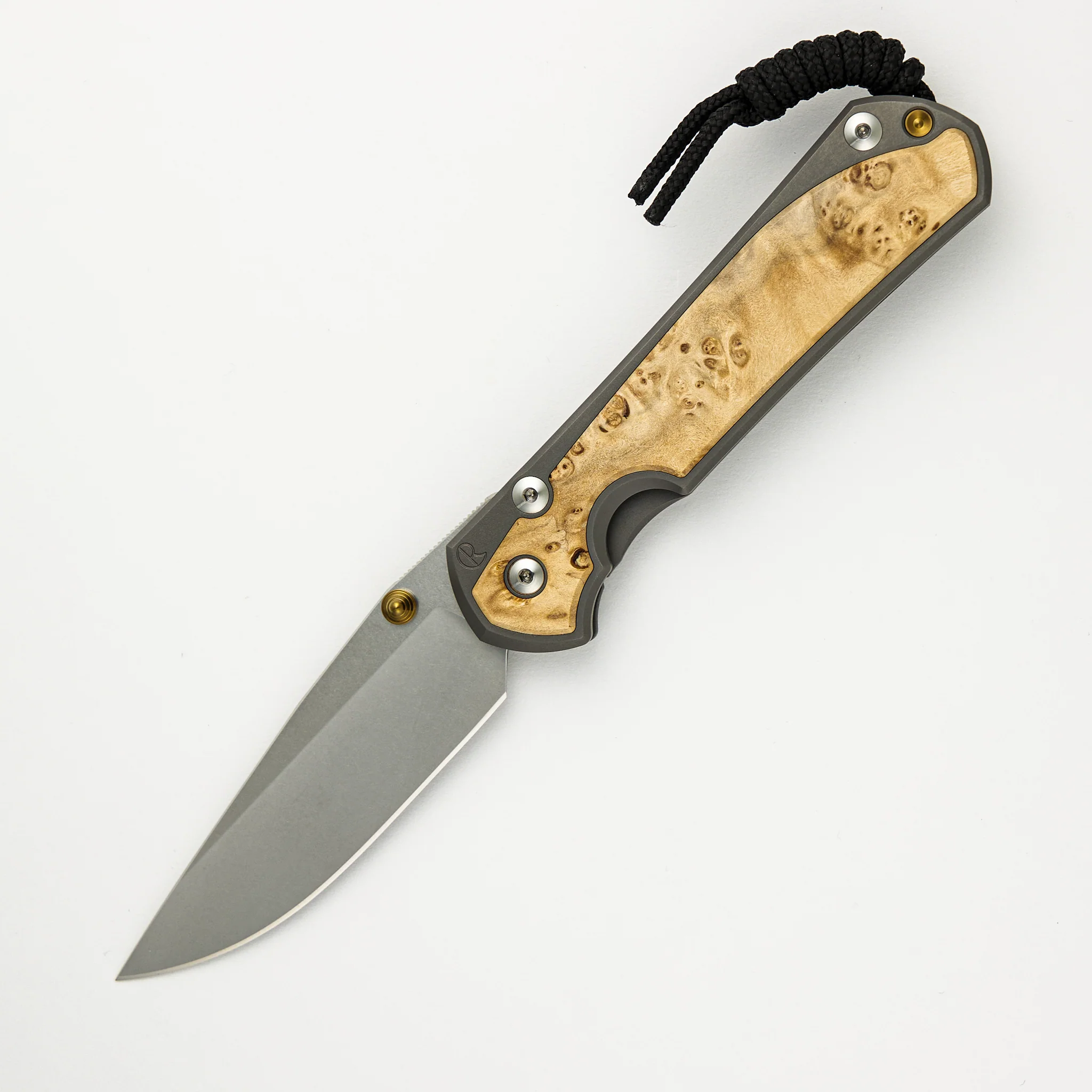 Large Sebenza 31 - Box Elder Inlay - Drop Point CPM MagnaCut Blade - Gold Double Thumb Lugs - Image 8