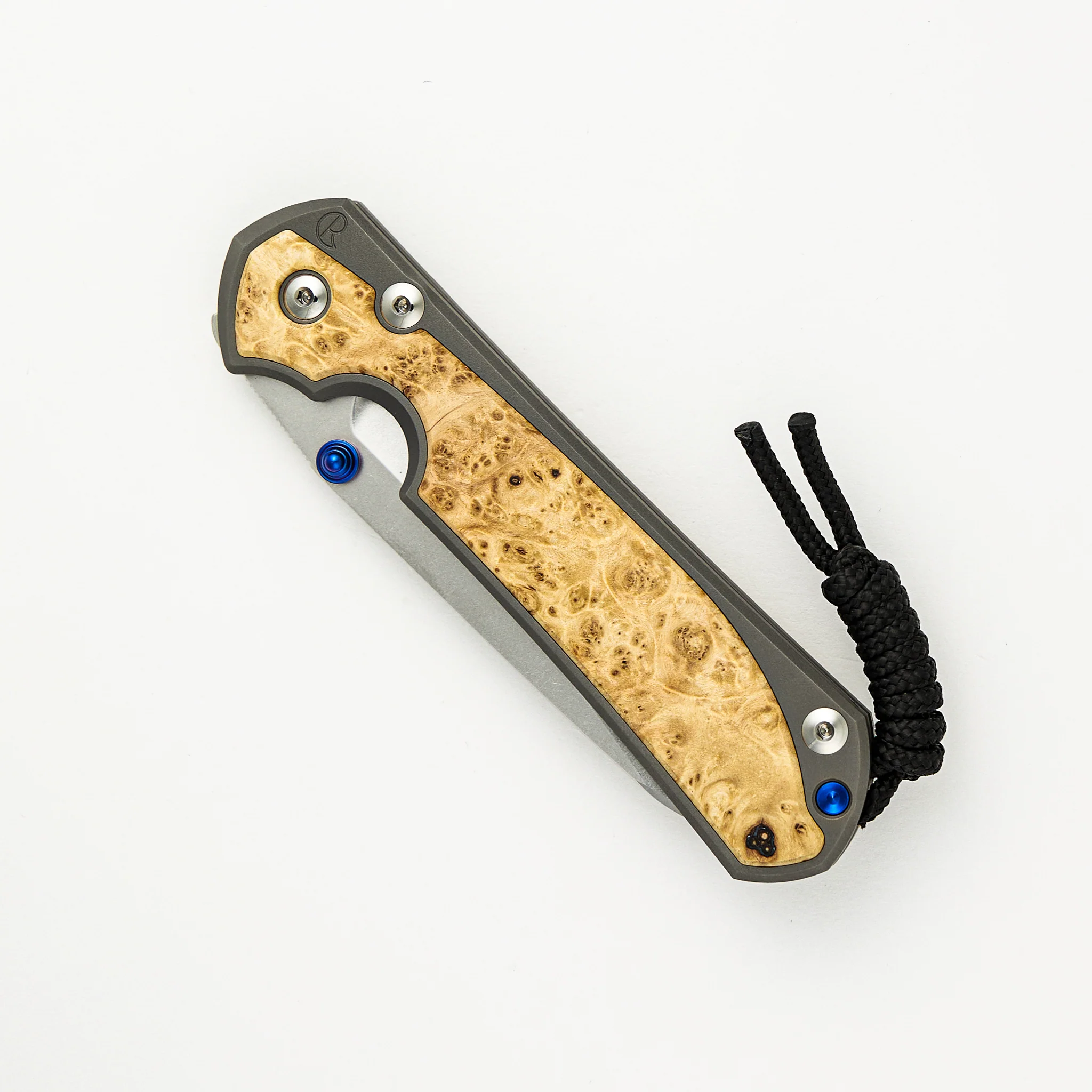 Large Sebenza 31 Box Elder Inlay - Insingo CPM MagnaCut Blade - Blue Double Thumb Lugs - Image 10