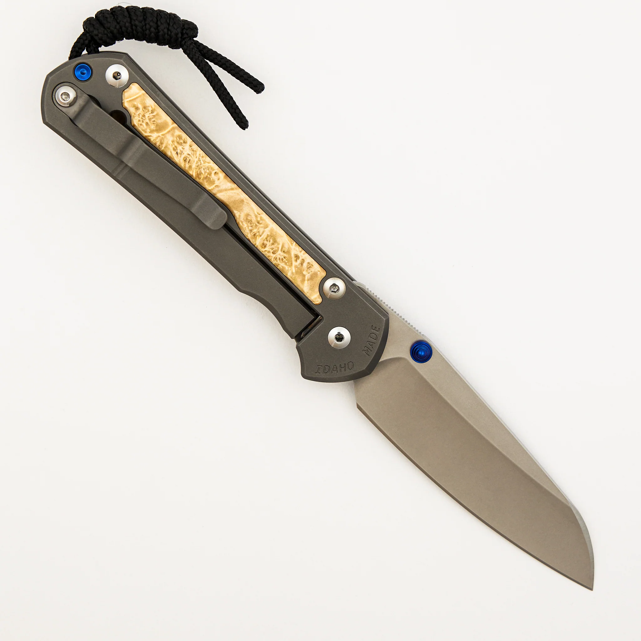Large Sebenza 31 Box Elder Inlay - Insingo CPM MagnaCut Blade - Blue Double Thumb Lugs - Image 2