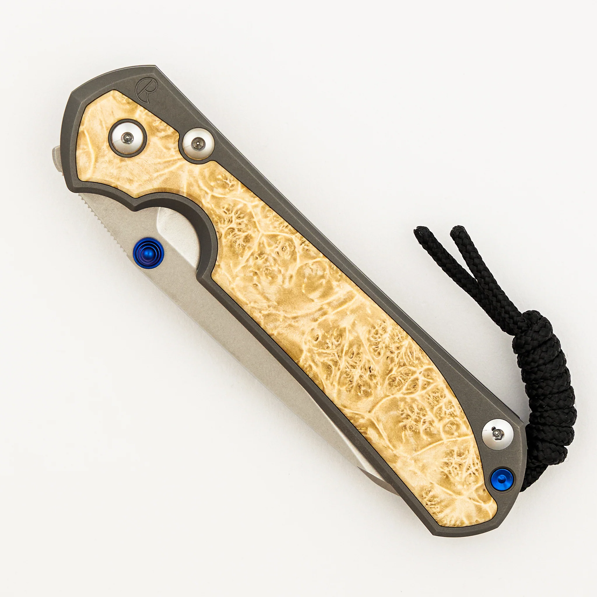 Large Sebenza 31 Box Elder Inlay - Insingo CPM MagnaCut Blade - Blue Double Thumb Lugs - Image 3