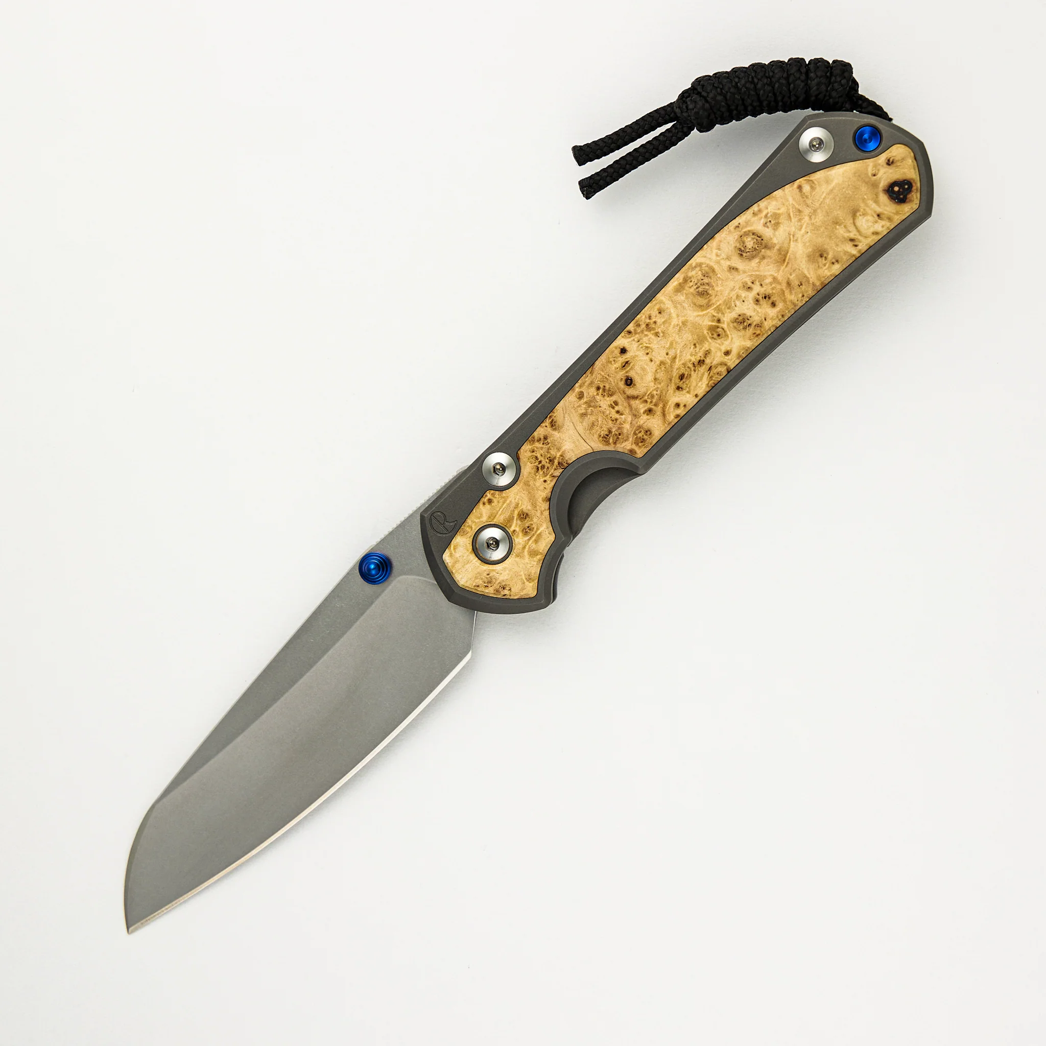 Large Sebenza 31 Box Elder Inlay - Insingo CPM MagnaCut Blade - Blue Double Thumb Lugs - Image 8