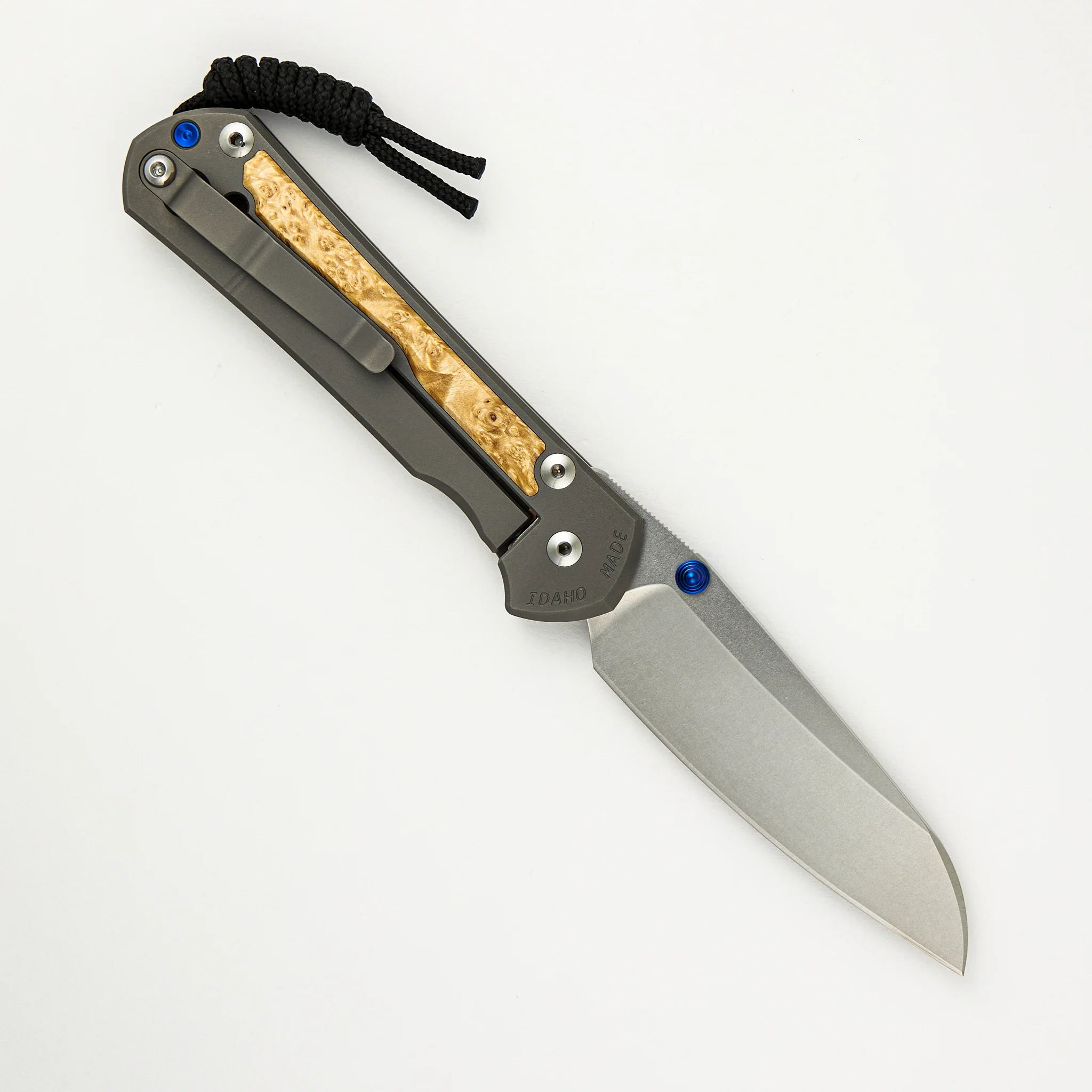 Large Sebenza 31 Box Elder Inlay - Insingo CPM MagnaCut Blade - Blue Double Thumb Lugs - Image 9