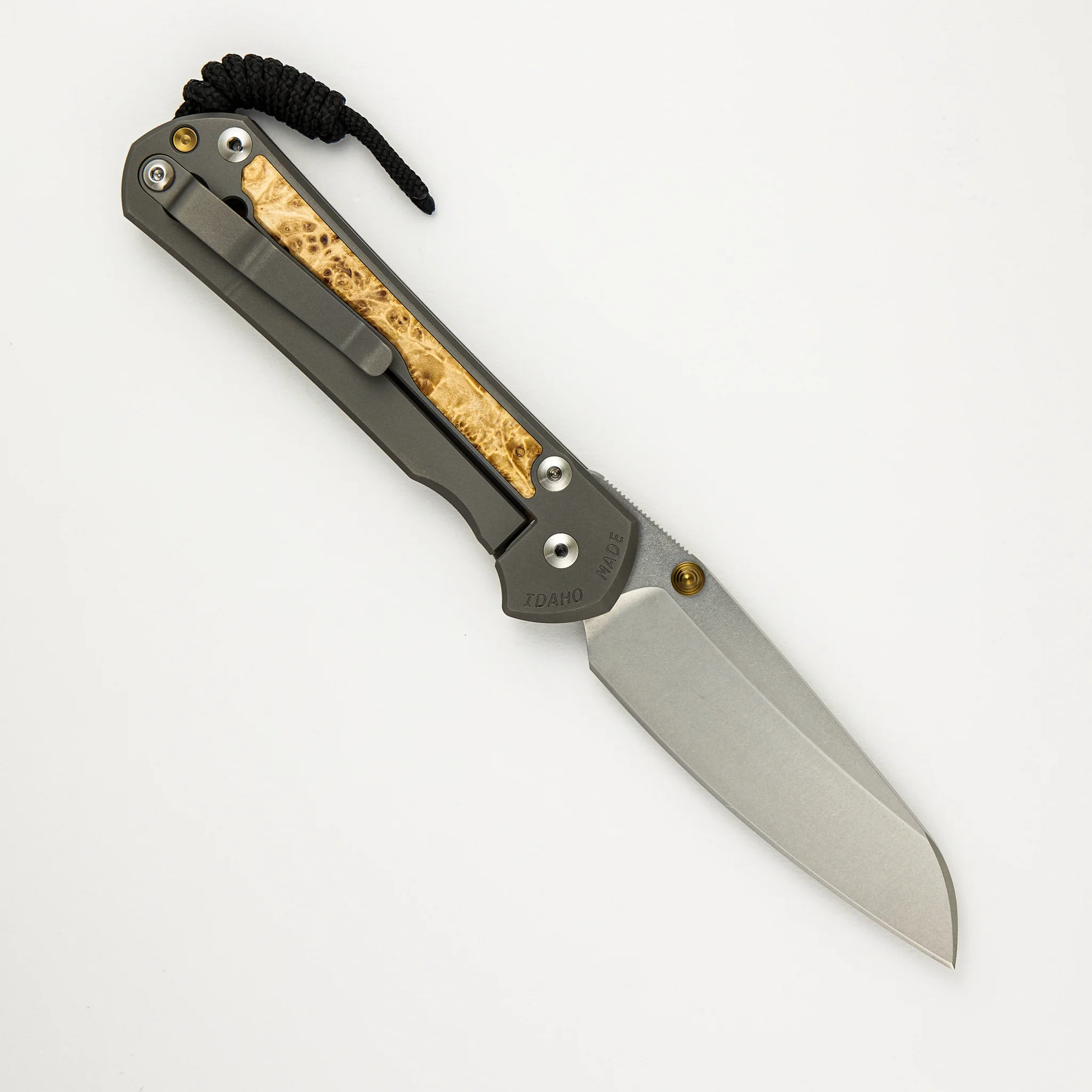 Large Sebenza 31 Box Elder Inlay - Insingo CPM MagnaCut Blade - Gold Double Thumb Lugs - Image 2