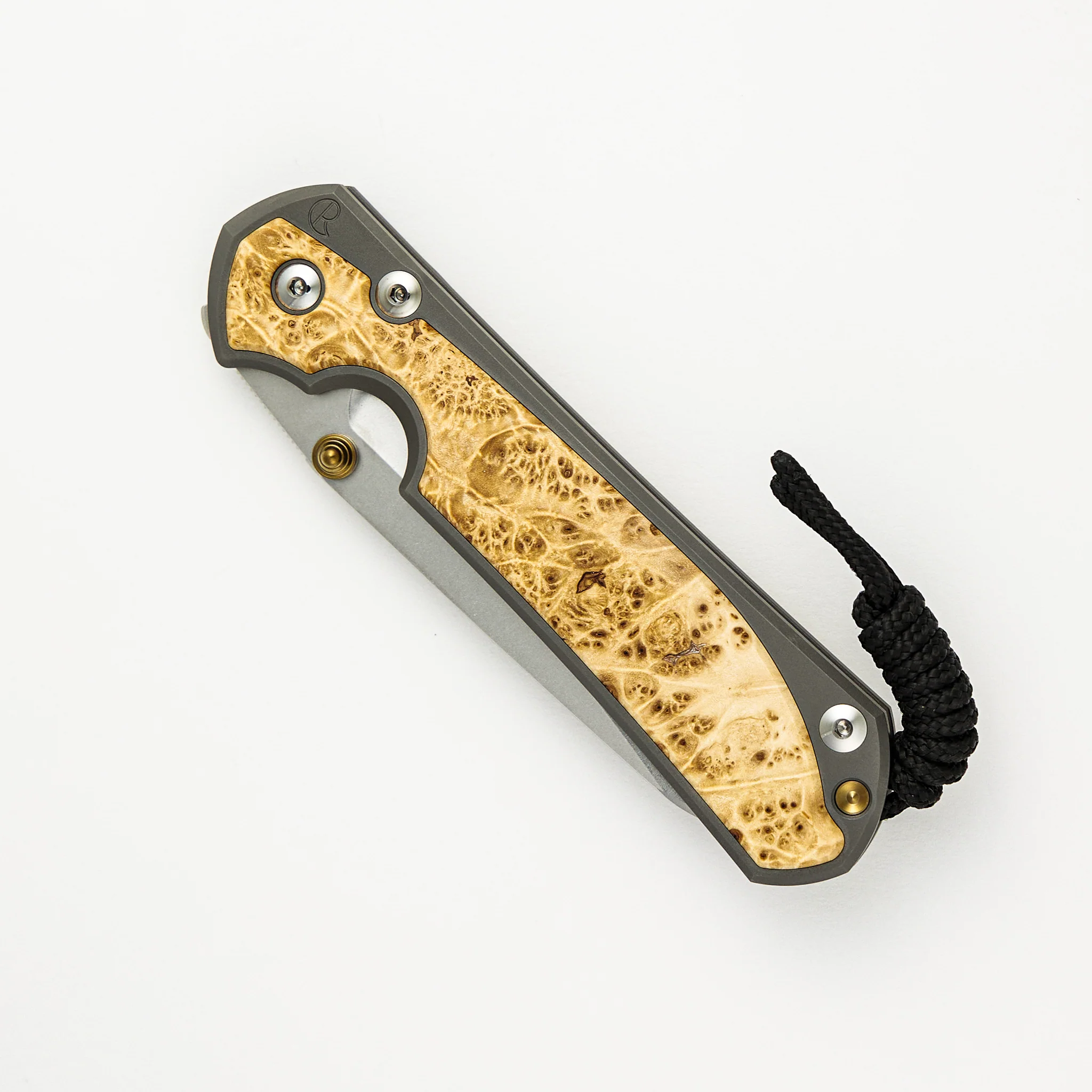 Large Sebenza 31 Box Elder Inlay - Insingo CPM MagnaCut Blade - Gold Double Thumb Lugs - Image 3