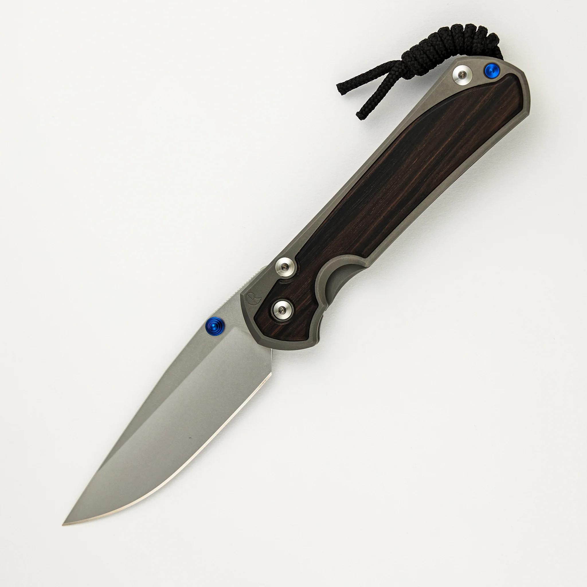 Large Sebenza 31 Macassar Inlay - CPM MagnaCut Blade - Blue Double Thumb Lugs - Image 15