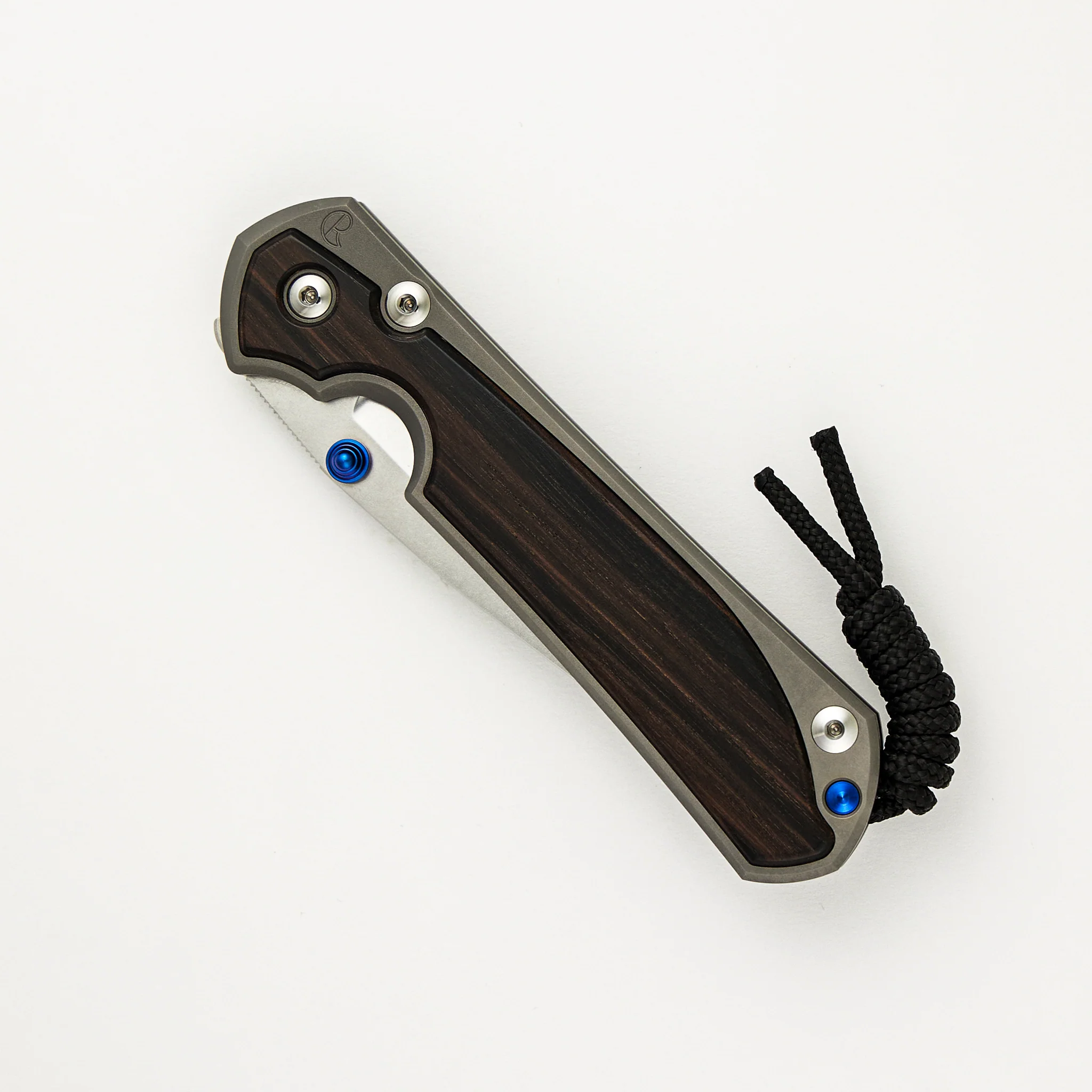 Large Sebenza 31 Macassar Inlay - CPM MagnaCut Blade - Blue Double Thumb Lugs - Image 17