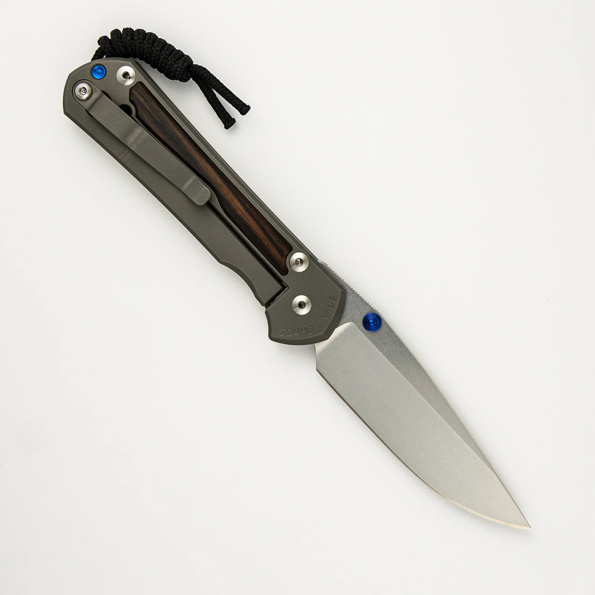 Large Sebenza 31 Macassar Inlay - CPM MagnaCut Blade - Blue Double Thumb Lugs - Image 2