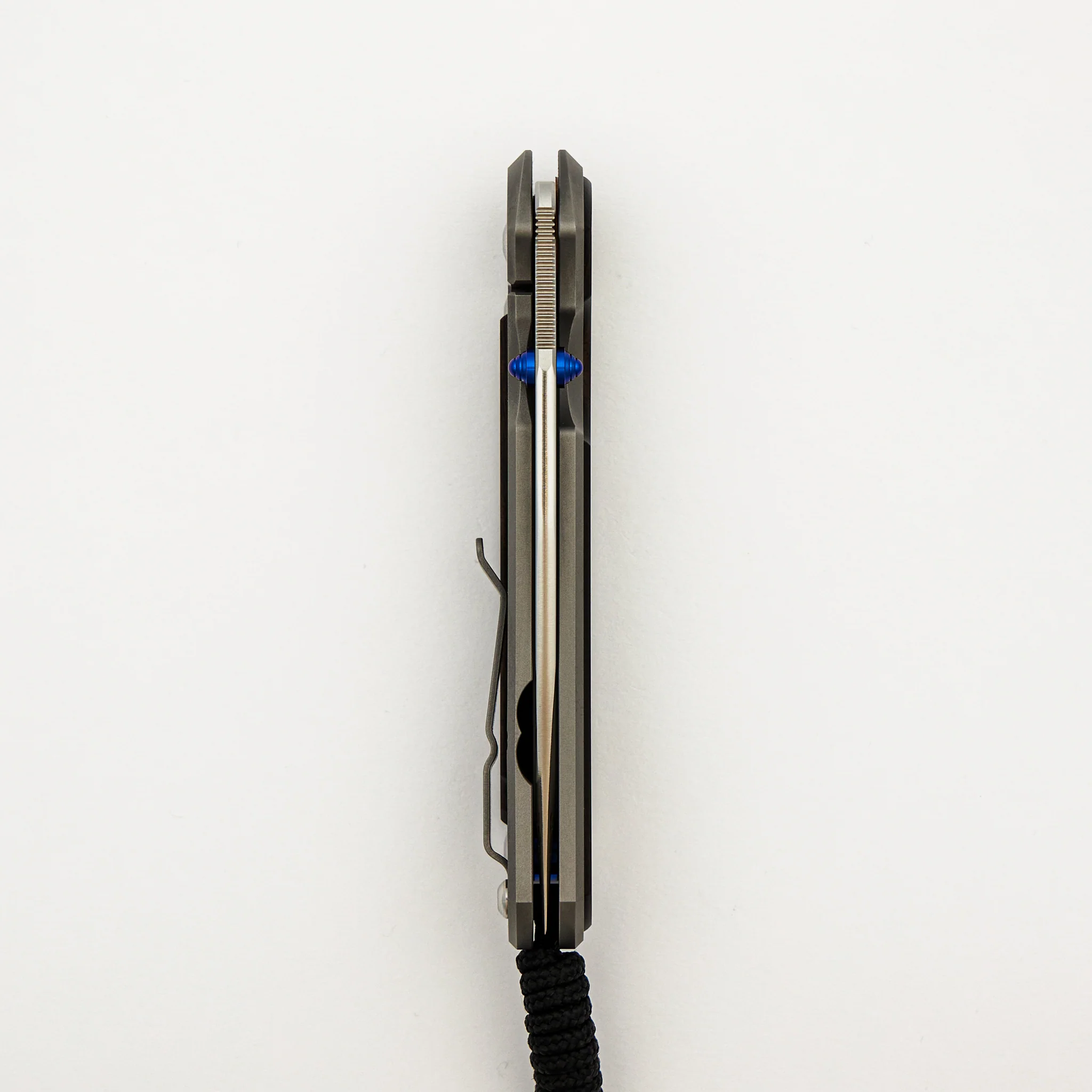 Large Sebenza 31 Macassar Inlay - CPM MagnaCut Blade - Blue Double Thumb Lugs - Image 33