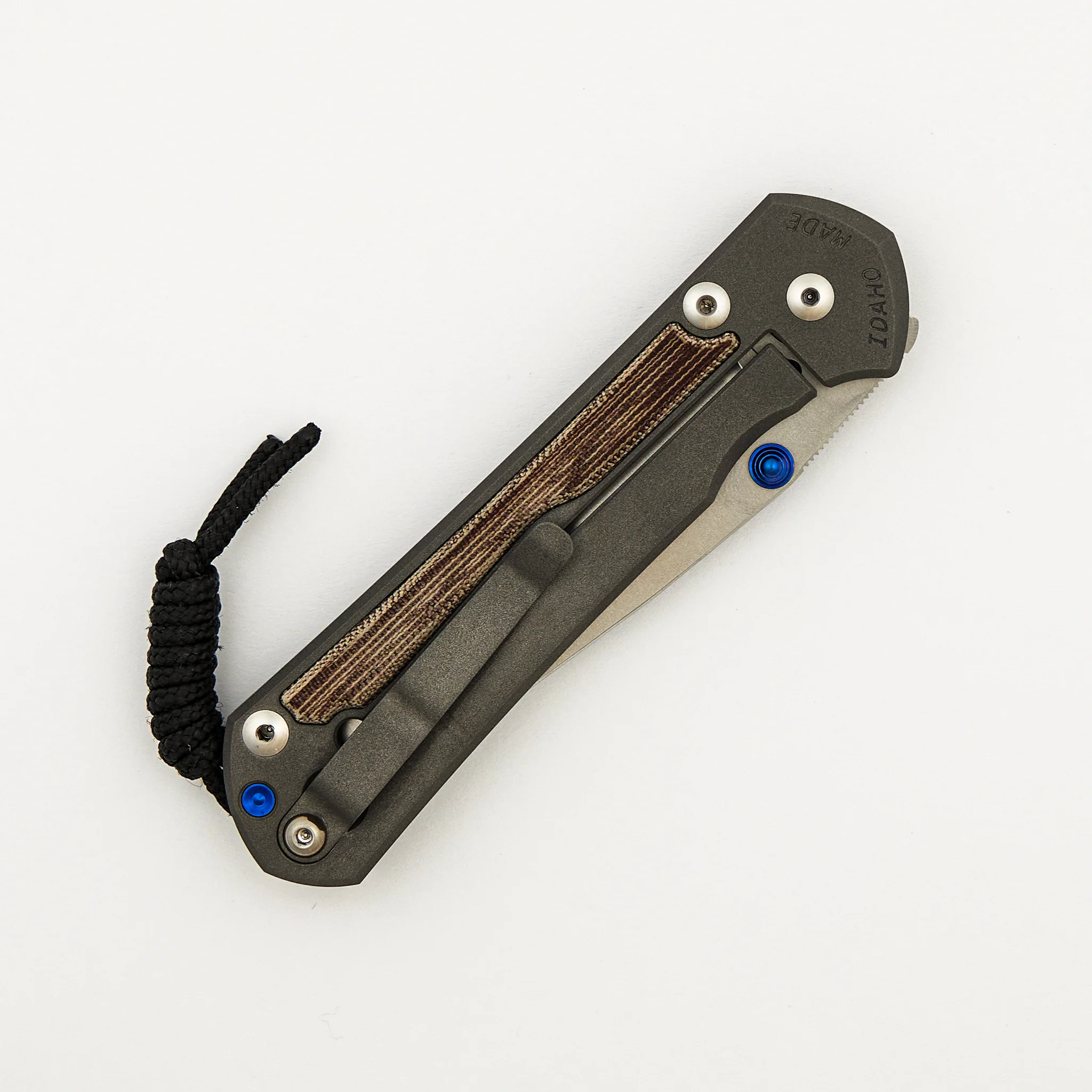 Large Sebenza 31 - Natural Canvas Micarta Inlay - Drop Point CPM MagnaCut Blade - Blue Double Thumb Lugs - Image 4