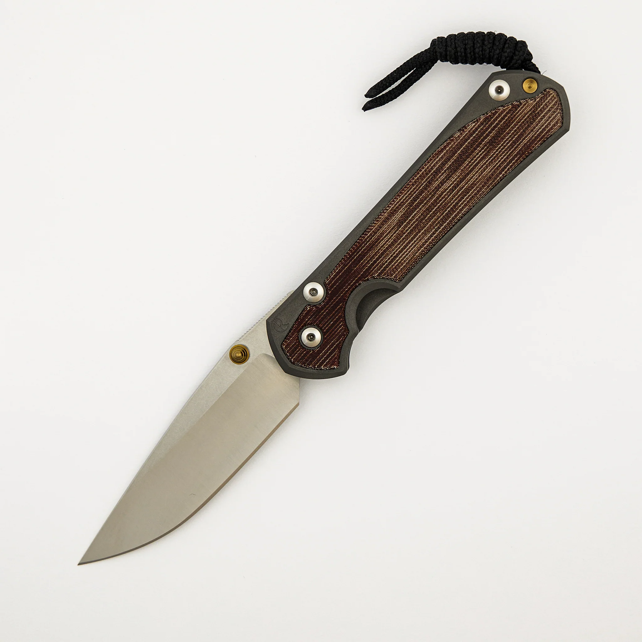 Large Sebenza 31 - Natural Canvas Micarta Inlay - Polished CPM MagnaCut Blade - Gold Double Thumb Lugs