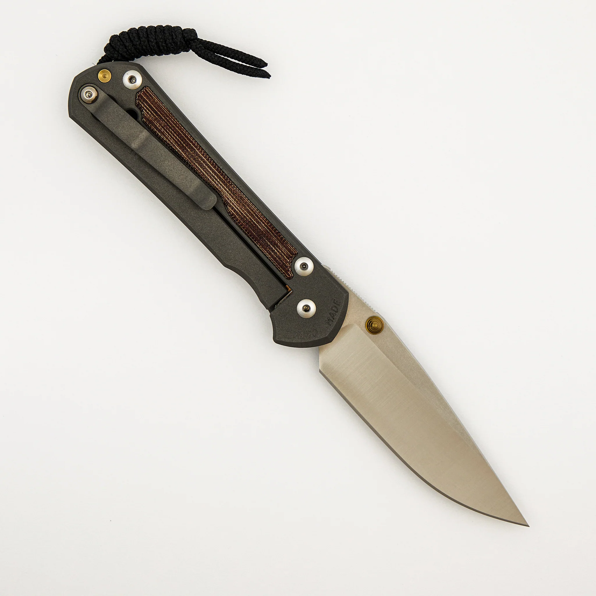 Large Sebenza 31 - Natural Canvas Micarta Inlay - Polished CPM MagnaCut Blade - Gold Double Thumb Lugs - Image 2