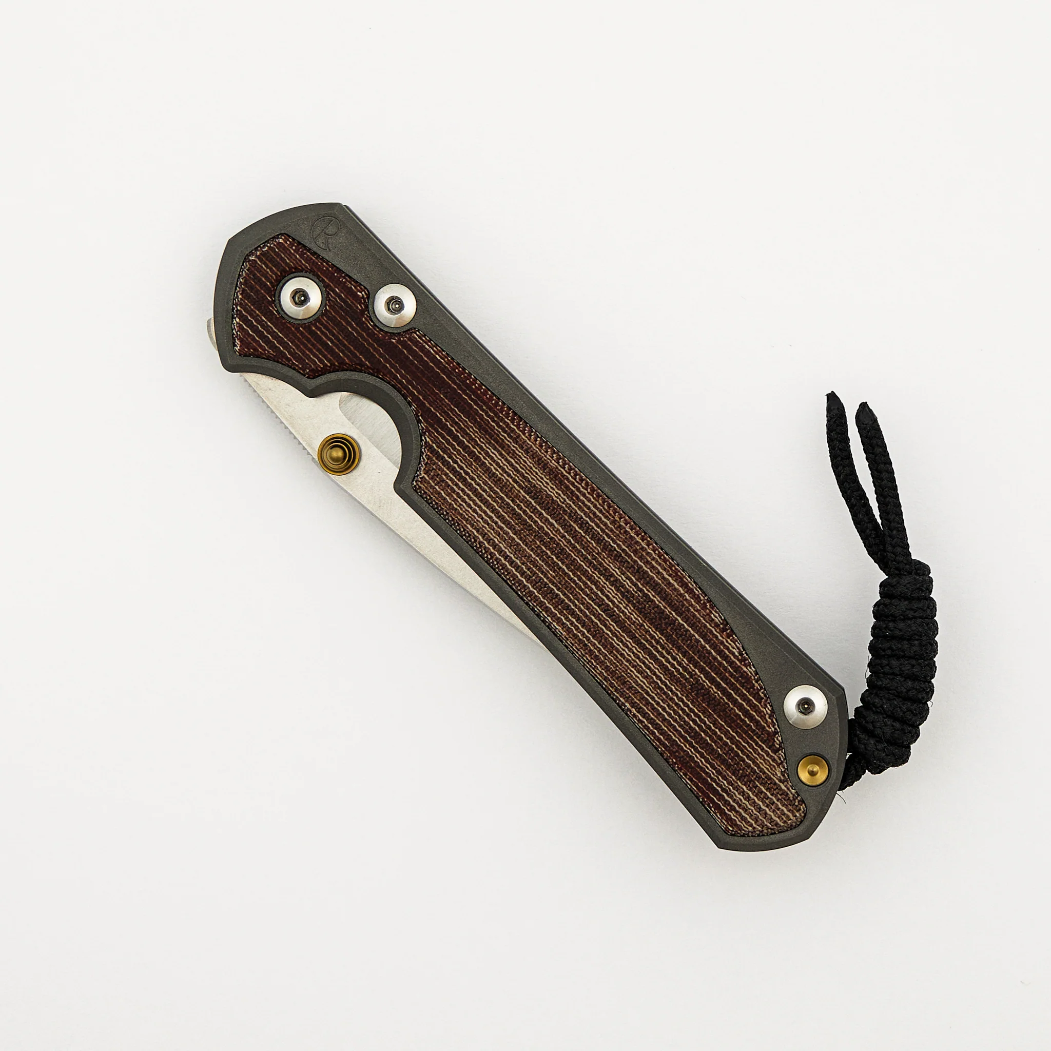 Large Sebenza 31 - Natural Canvas Micarta Inlay - Polished CPM MagnaCut Blade - Gold Double Thumb Lugs - Image 3