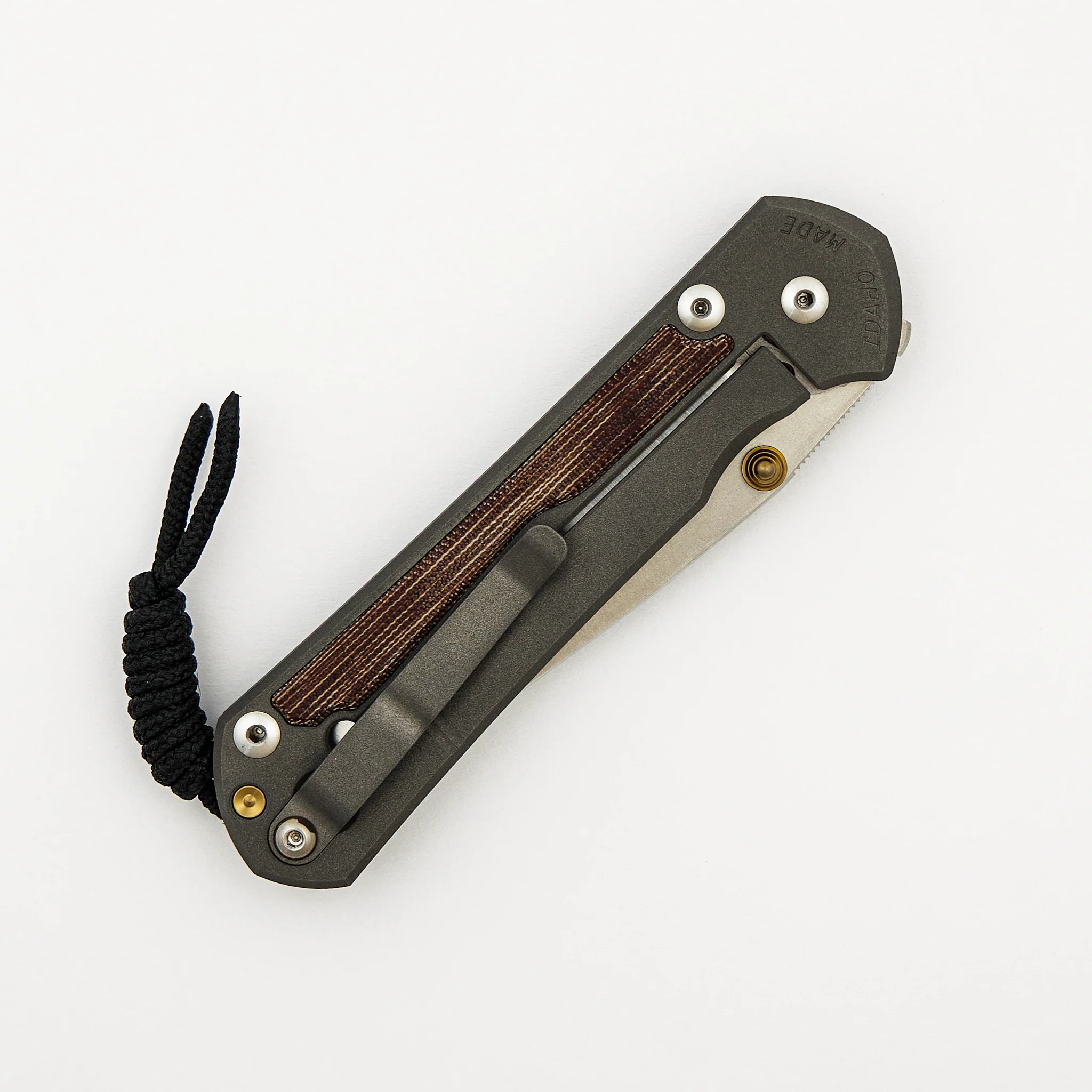Large Sebenza 31 - Natural Canvas Micarta Inlay - Polished CPM MagnaCut Blade - Gold Double Thumb Lugs - Image 4