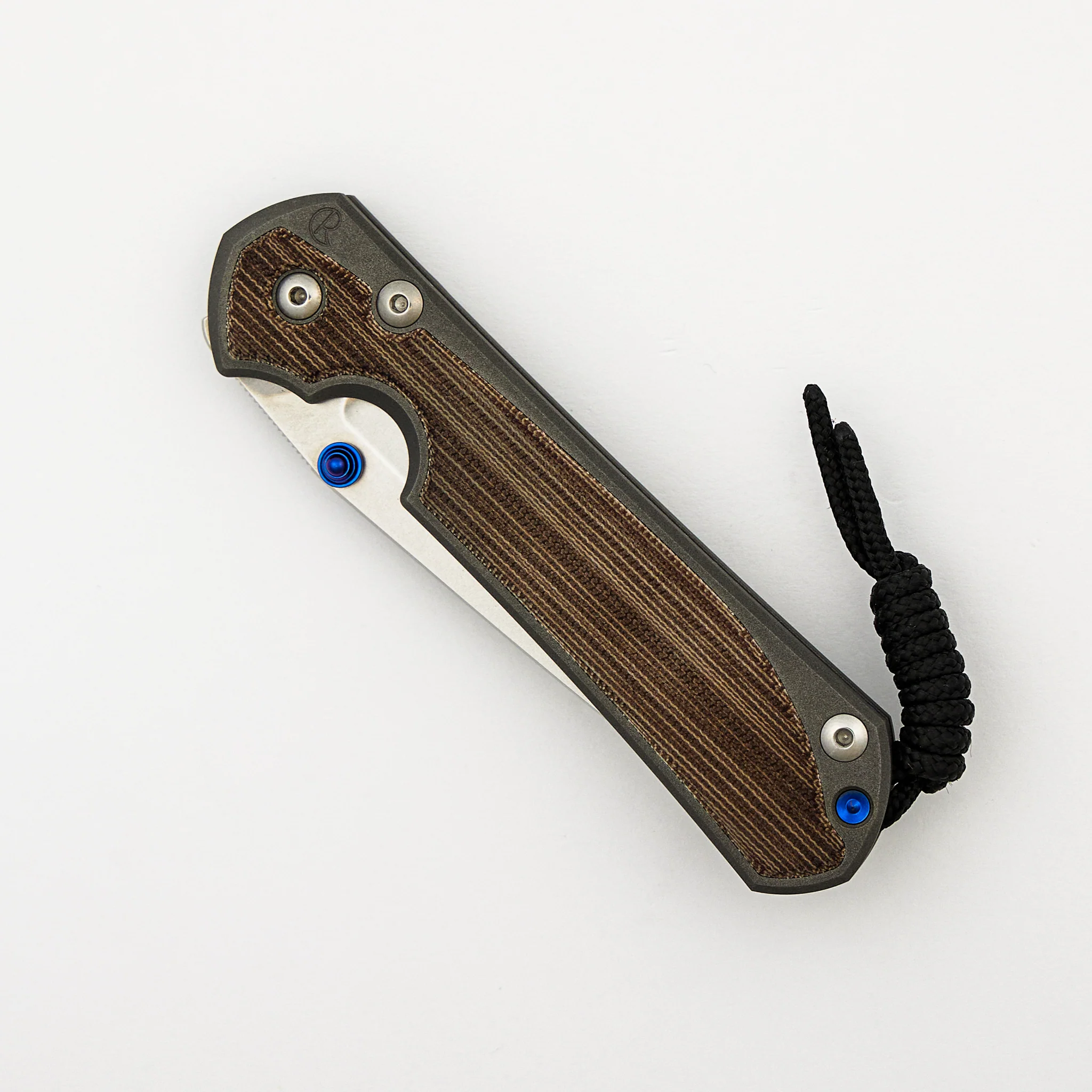Large Sebenza 31 - Natural Canvas Micarta Inlay - Tanto CPM MagnaCut Blade - Blue Double Thumb Lugs - Image 3