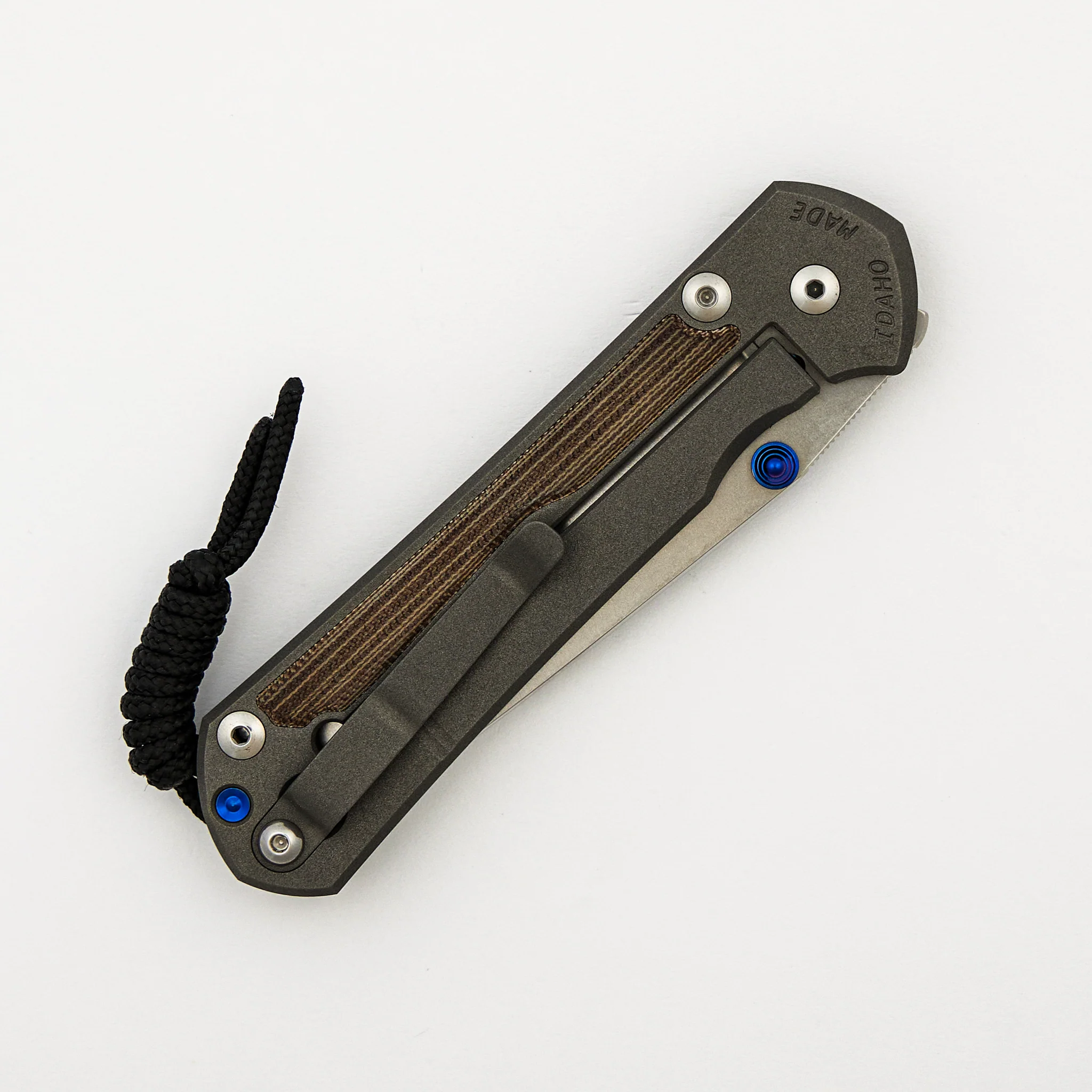 Large Sebenza 31 - Natural Canvas Micarta Inlay - Tanto CPM MagnaCut Blade - Blue Double Thumb Lugs - Image 4
