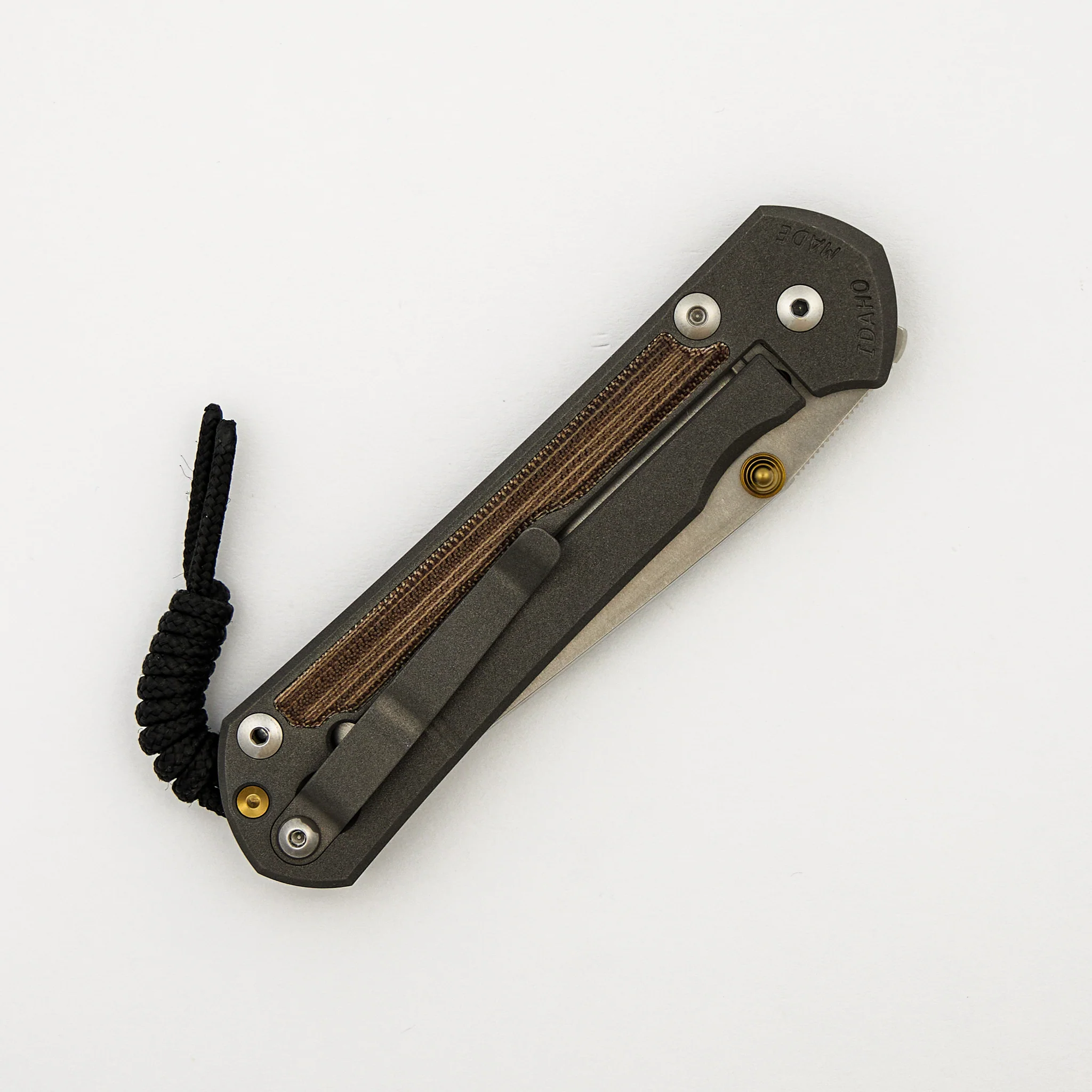 Large Sebenza 31 - Natural Canvas Micarta Inlay - Tanto CPM MagnaCut Blade - Gold Double Thumb Lugs - Image 4