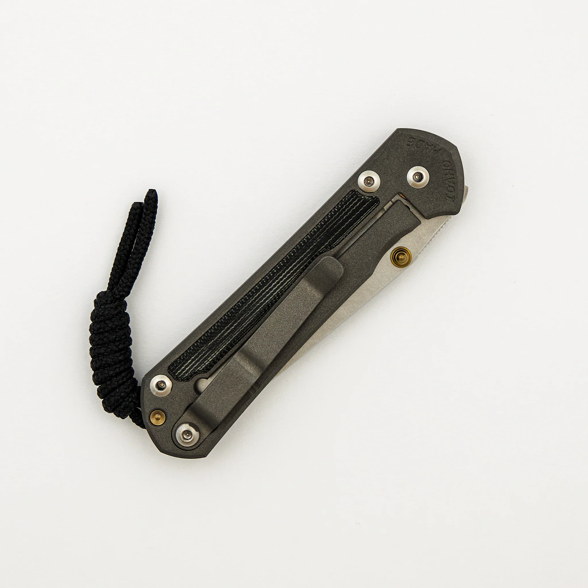 Small Sebenza 31 - Black Canvas Micarta Inlay - Tanto CPM MagnaCut Blade - Gold Double Thumb Lugs - Image 4