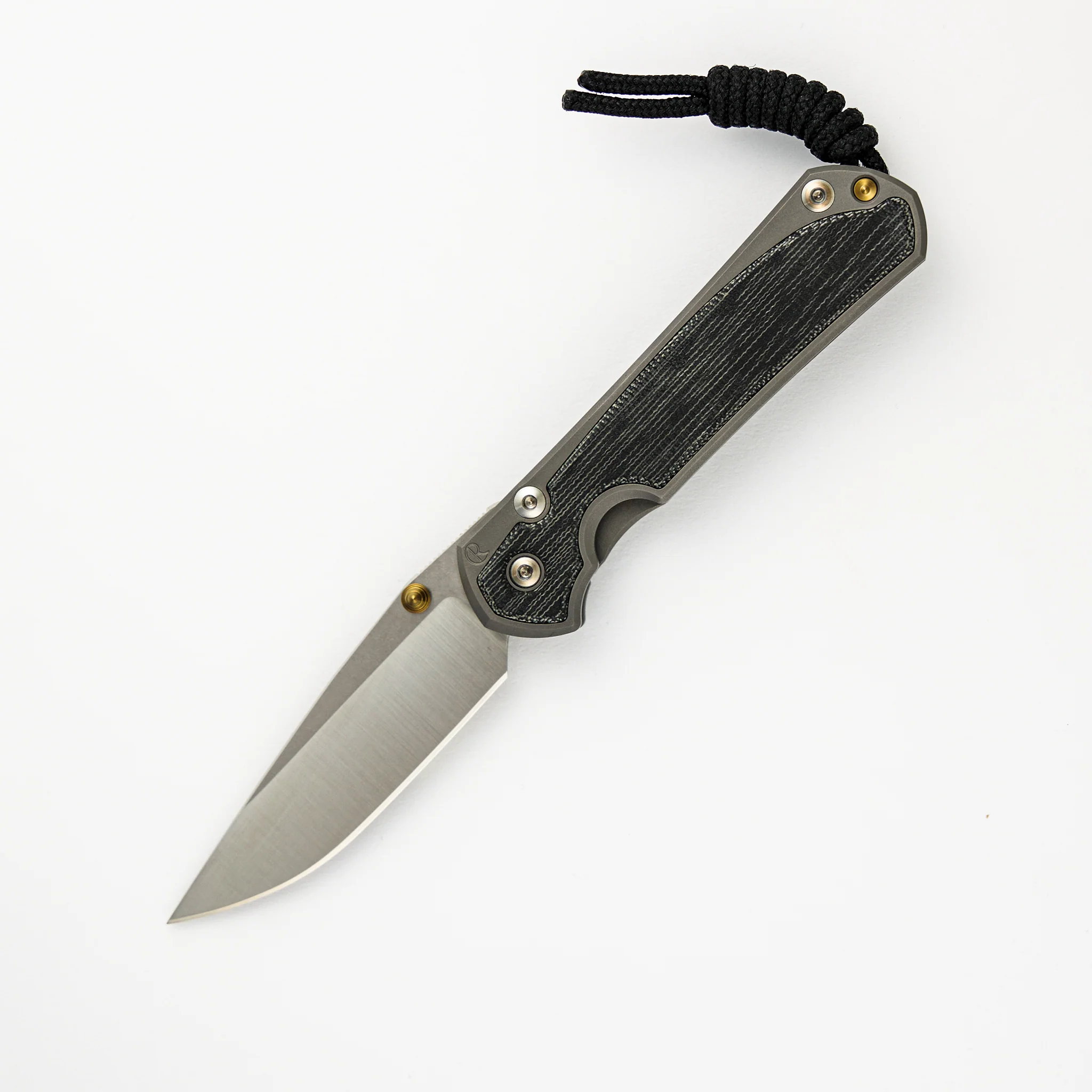 Small Sebenza 31 - Black Canvas Micarta Inlay - Polished CPM MagnaCut Blade - Glass Blasted - Gold Double Thumb Lugs