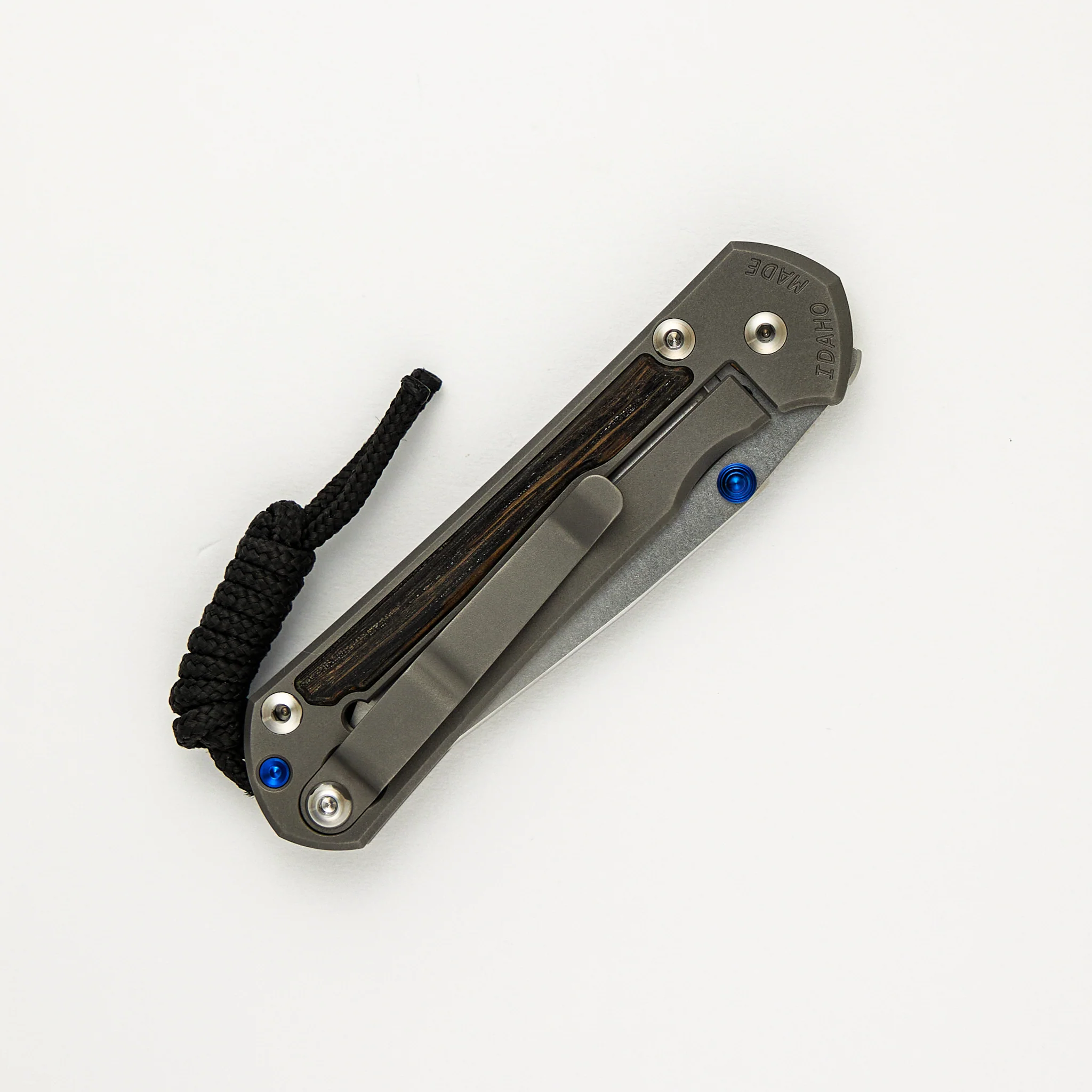 Small Sebenza 31 Bog Oak Inlay - CPM MagnaCut Blade - Blue Double Thumb Lugs - Image 46