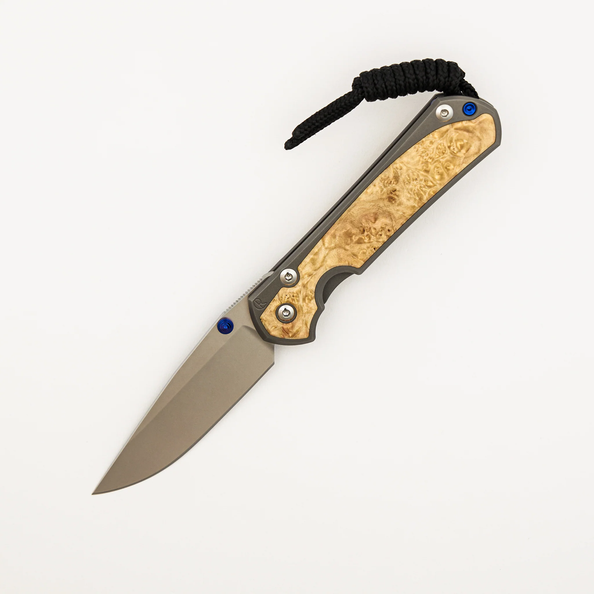 Small Sebenza 31 Box Elder Inlay - CPM MagnaCut Blade - Blue Double Thumb Lugs