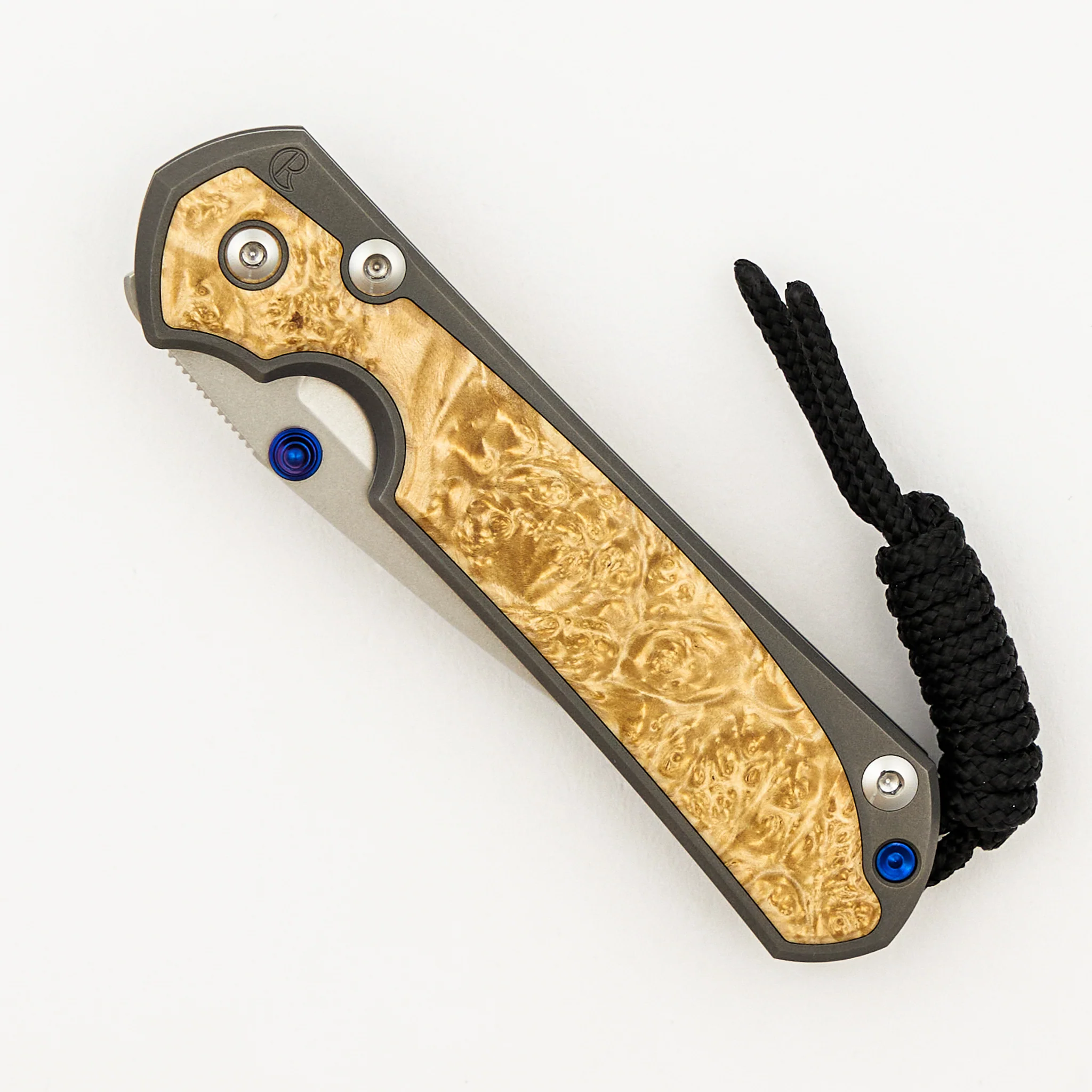 Small Sebenza 31 Box Elder Inlay - CPM MagnaCut Blade - Blue Double Thumb Lugs - Image 10