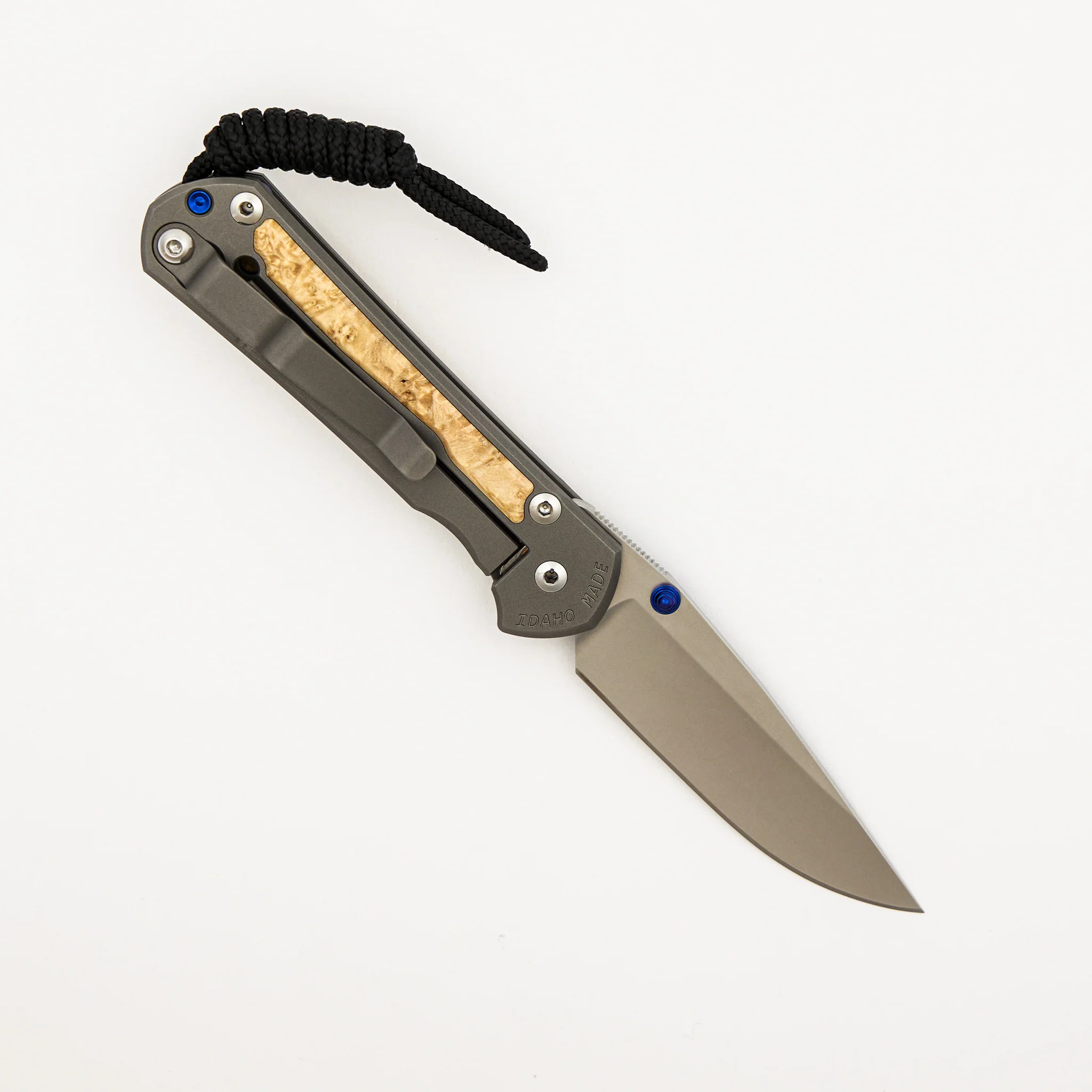 Small Sebenza 31 Box Elder Inlay - CPM MagnaCut Blade - Blue Double Thumb Lugs - Image 2