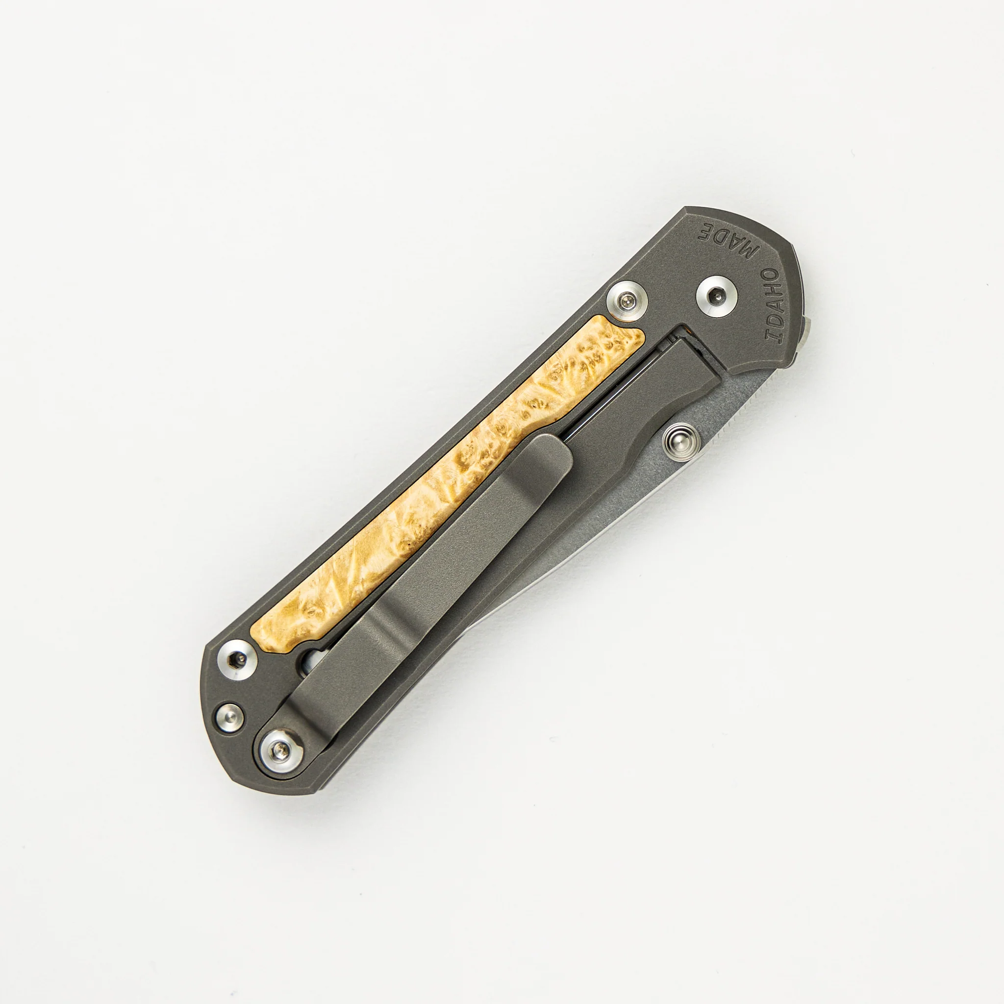 Small Sebenza 31 - Box Elder Inlays - CPM MagnaCut Blade - Silver Double Thumb Lugs - Image 4