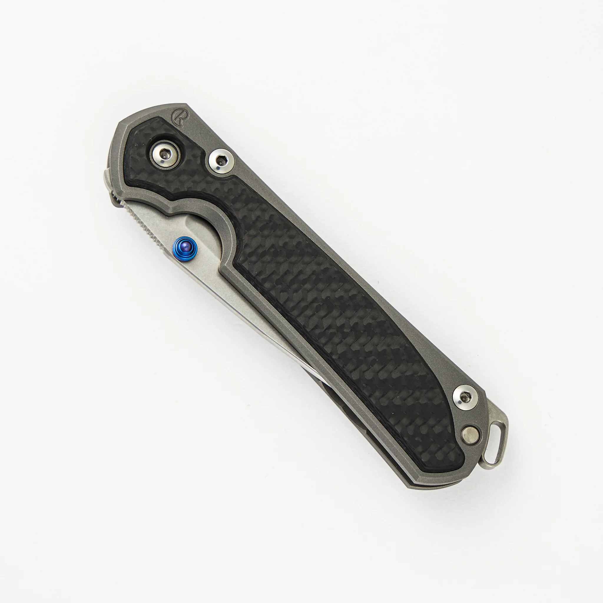Small Sebenza 31 - Carbon Fiber Inlays - Drop Point CPM MagnaCut Blade - Blue Single Lug - Image 3