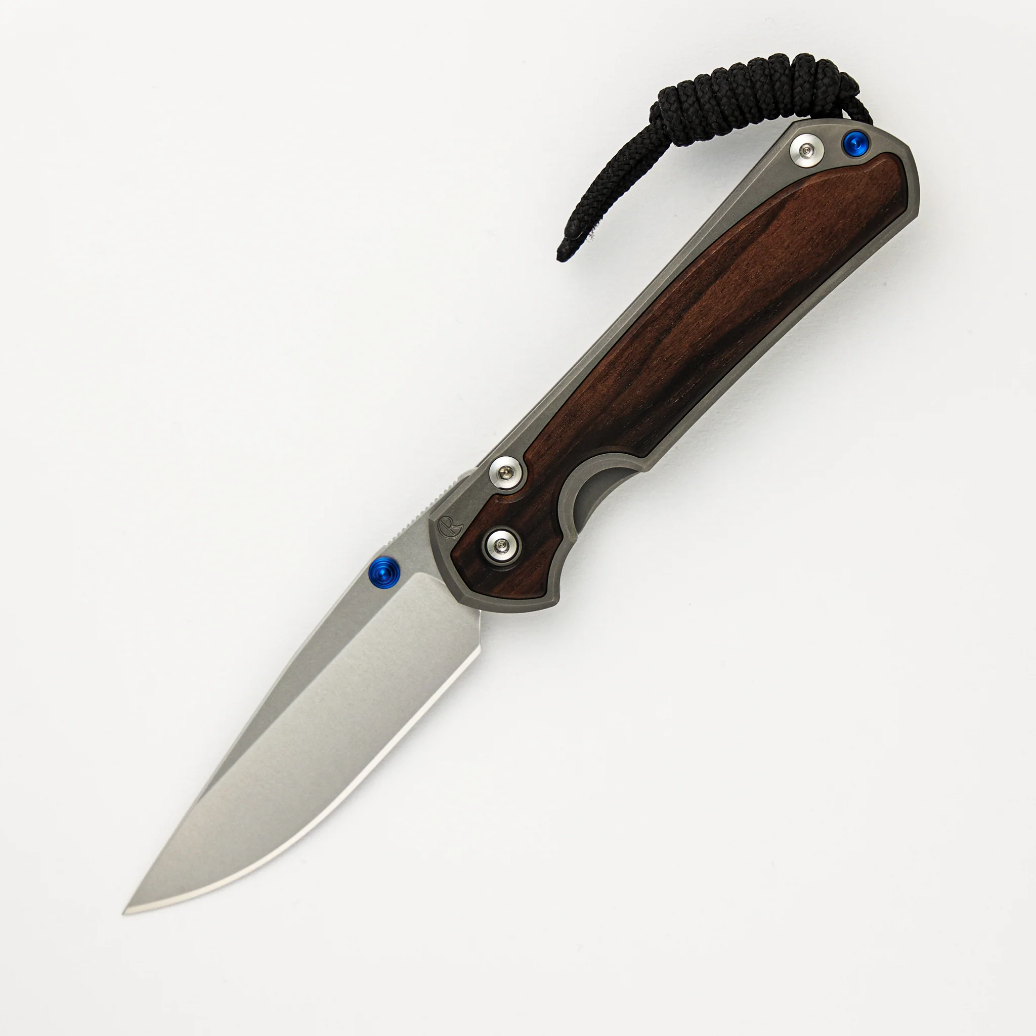 Small Sebenza 31 Macassar Ebony Inlay - Drop Point CPM MagnaCut Blade - Blue Double Thumb Lugs - Image 15