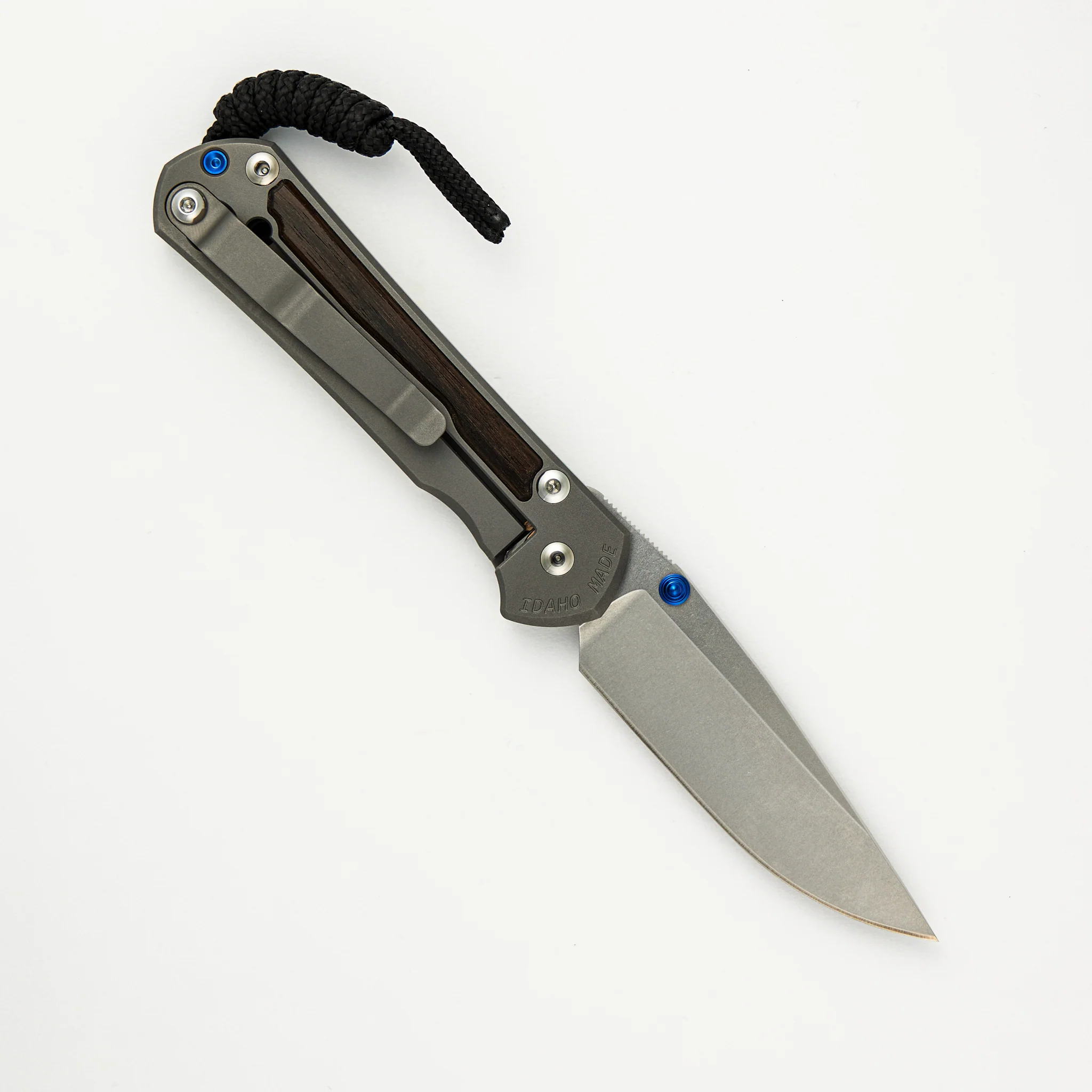 Small Sebenza 31 Macassar Ebony Inlay - Drop Point CPM MagnaCut Blade - Blue Double Thumb Lugs - Image 2