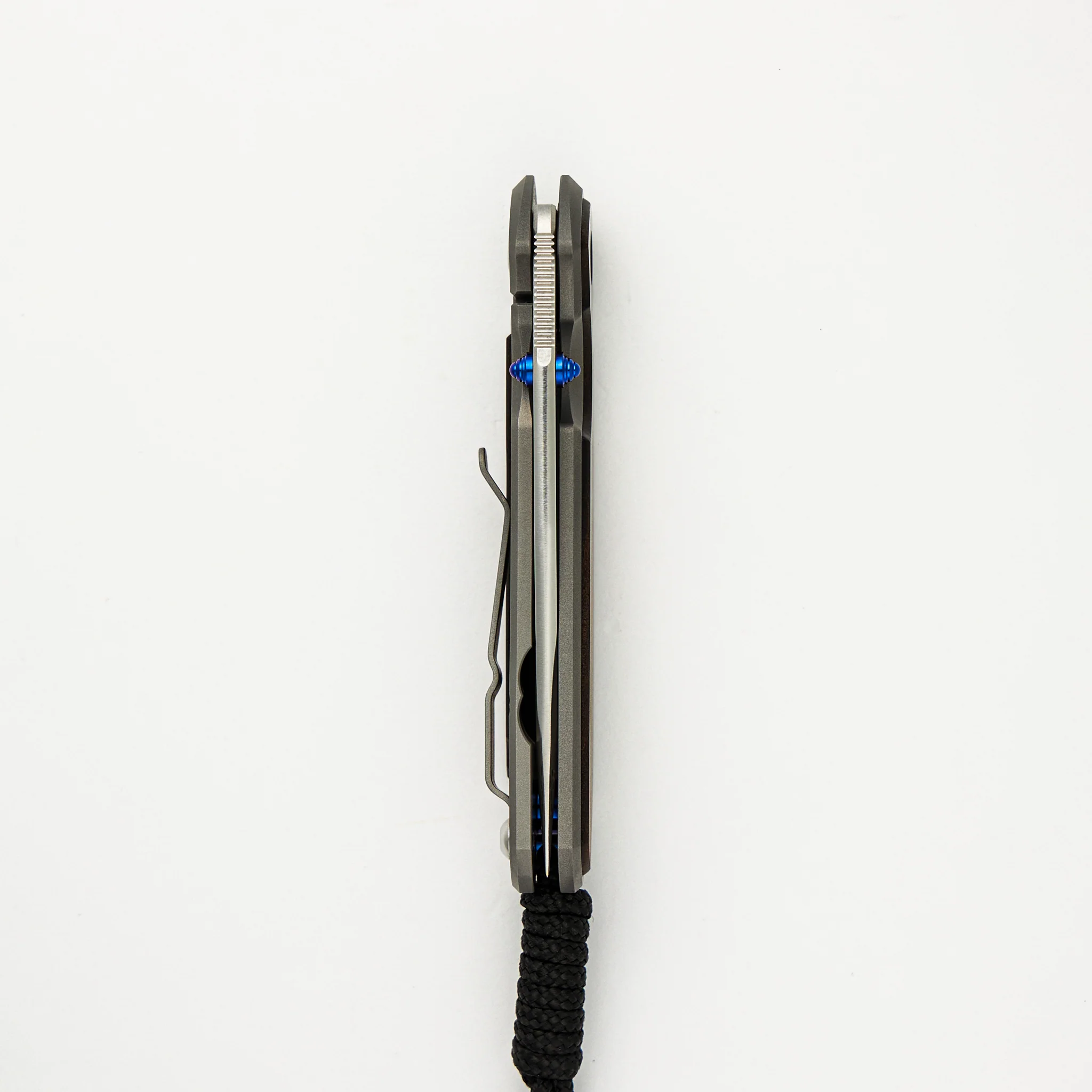 Small Sebenza 31 Macassar Ebony Inlay - Drop Point CPM MagnaCut Blade - Blue Double Thumb Lugs - Image 26