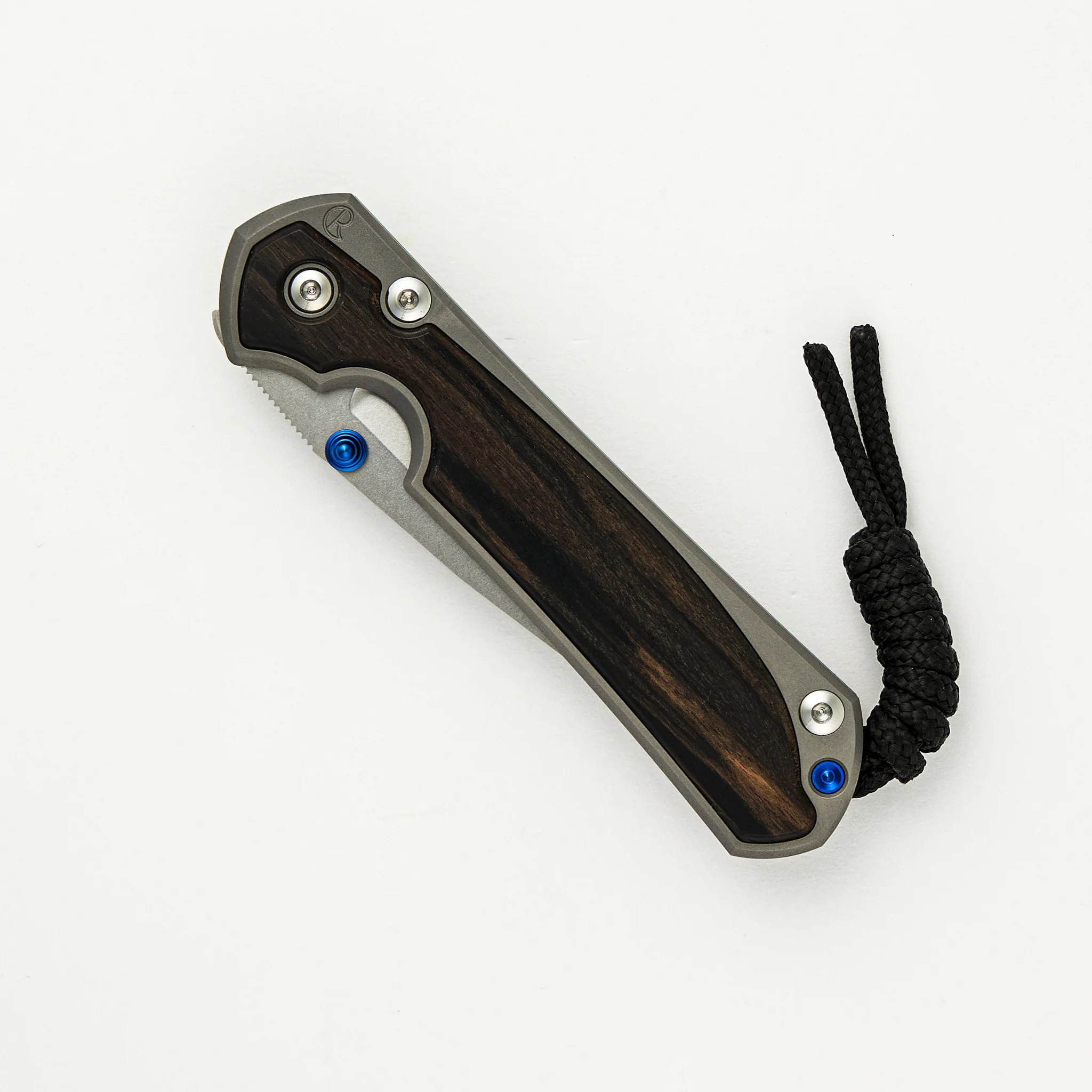 Small Sebenza 31 Macassar Ebony Inlay - Drop Point CPM MagnaCut Blade - Blue Double Thumb Lugs - Image 31