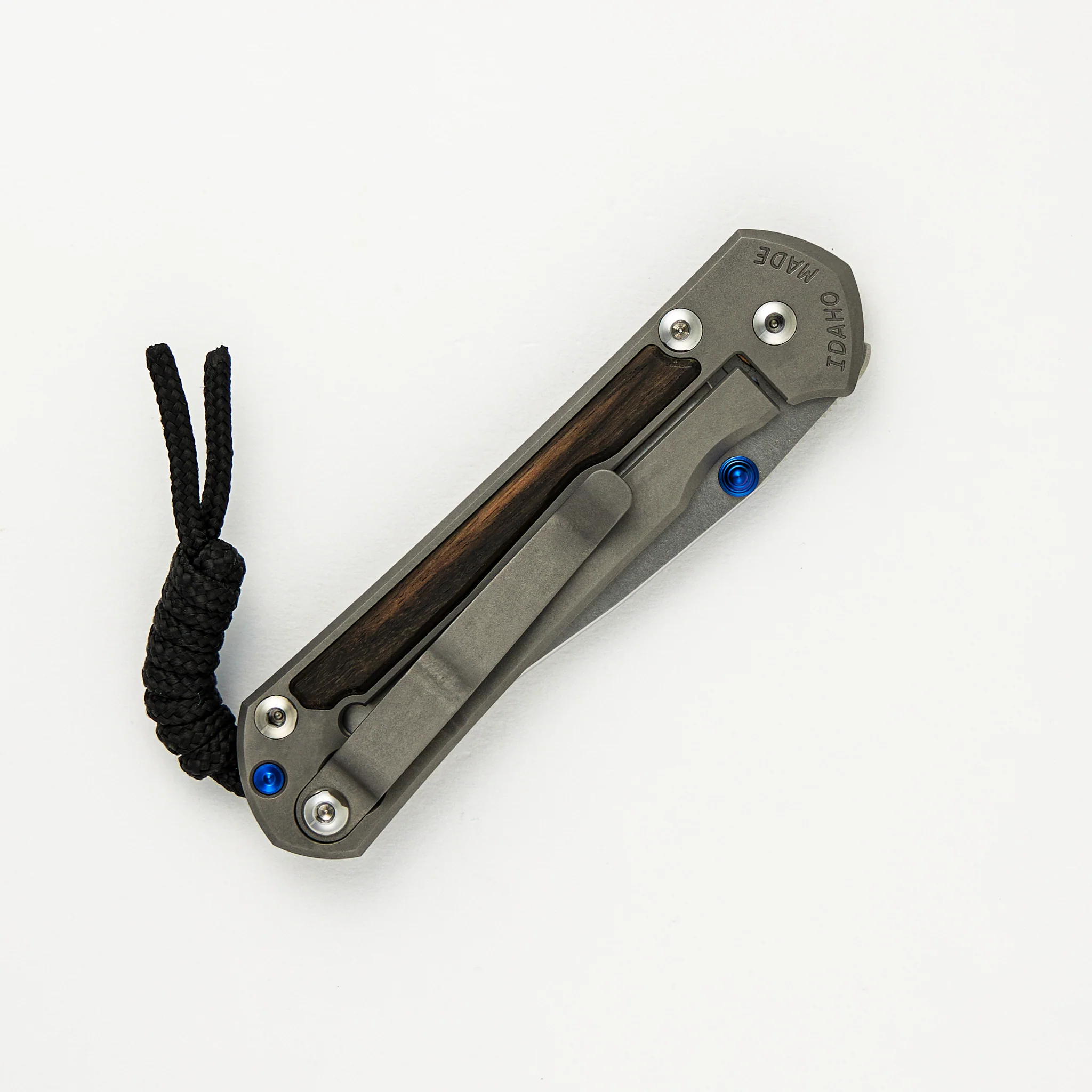 Small Sebenza 31 Macassar Ebony Inlay - Drop Point CPM MagnaCut Blade - Blue Double Thumb Lugs - Image 32