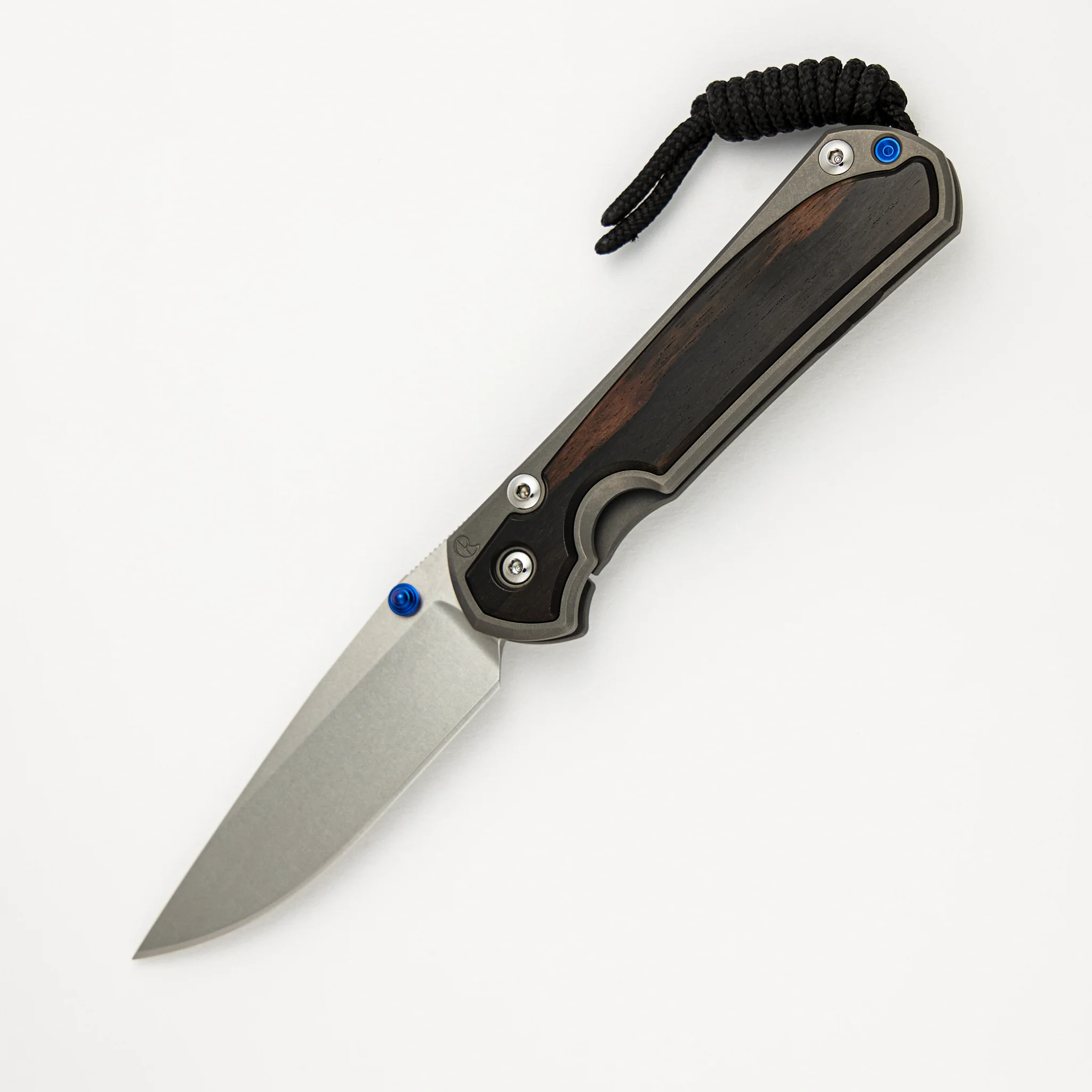 Small Sebenza 31 Macassar Ebony Inlay - Drop Point CPM MagnaCut Blade - Blue Double Thumb Lugs - Image 8