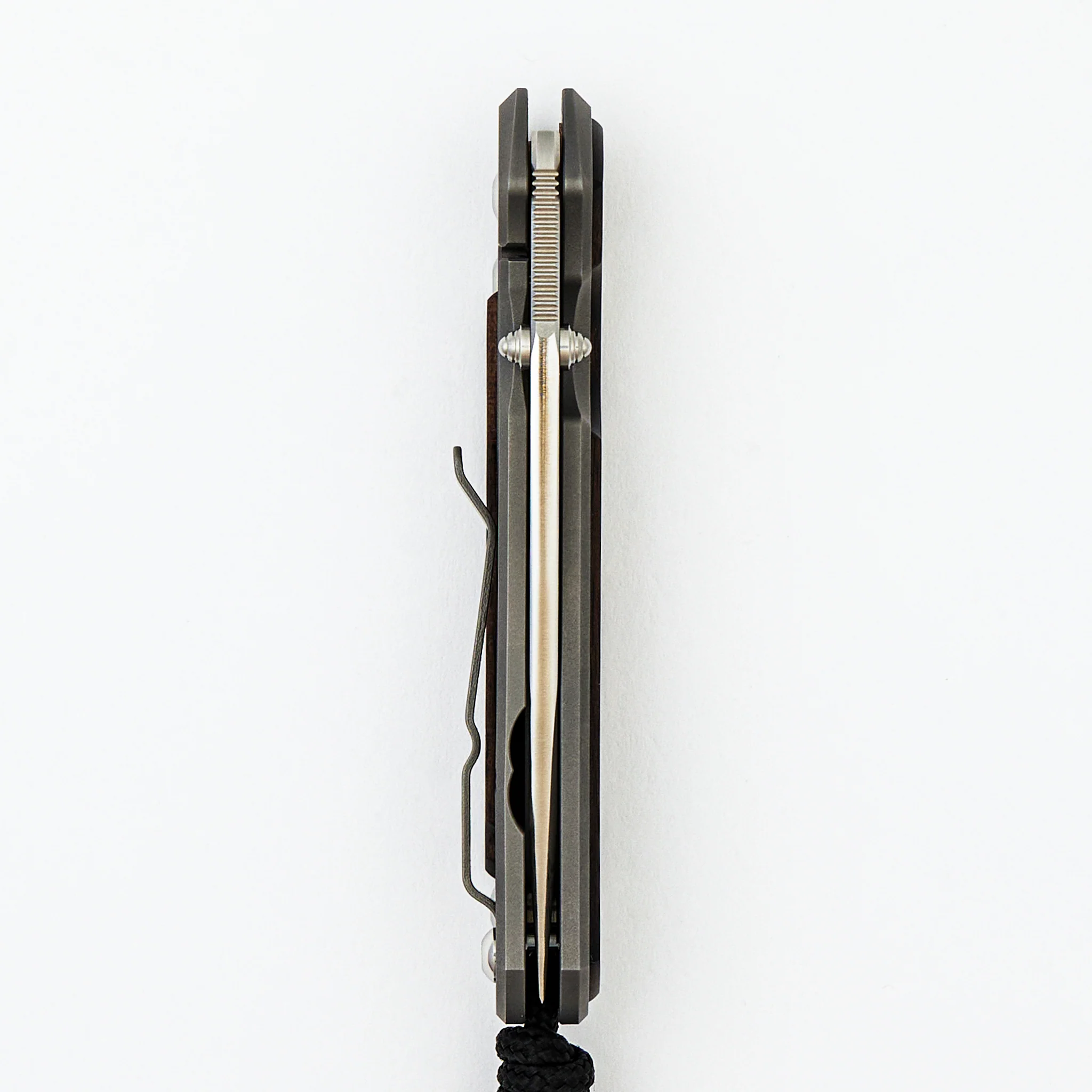 Small Sebenza 31 Macassar Ebony Inlay - CPM MagnaCut Blade - Glass Blasted - Silver Double Thumb Lugs - Image 12