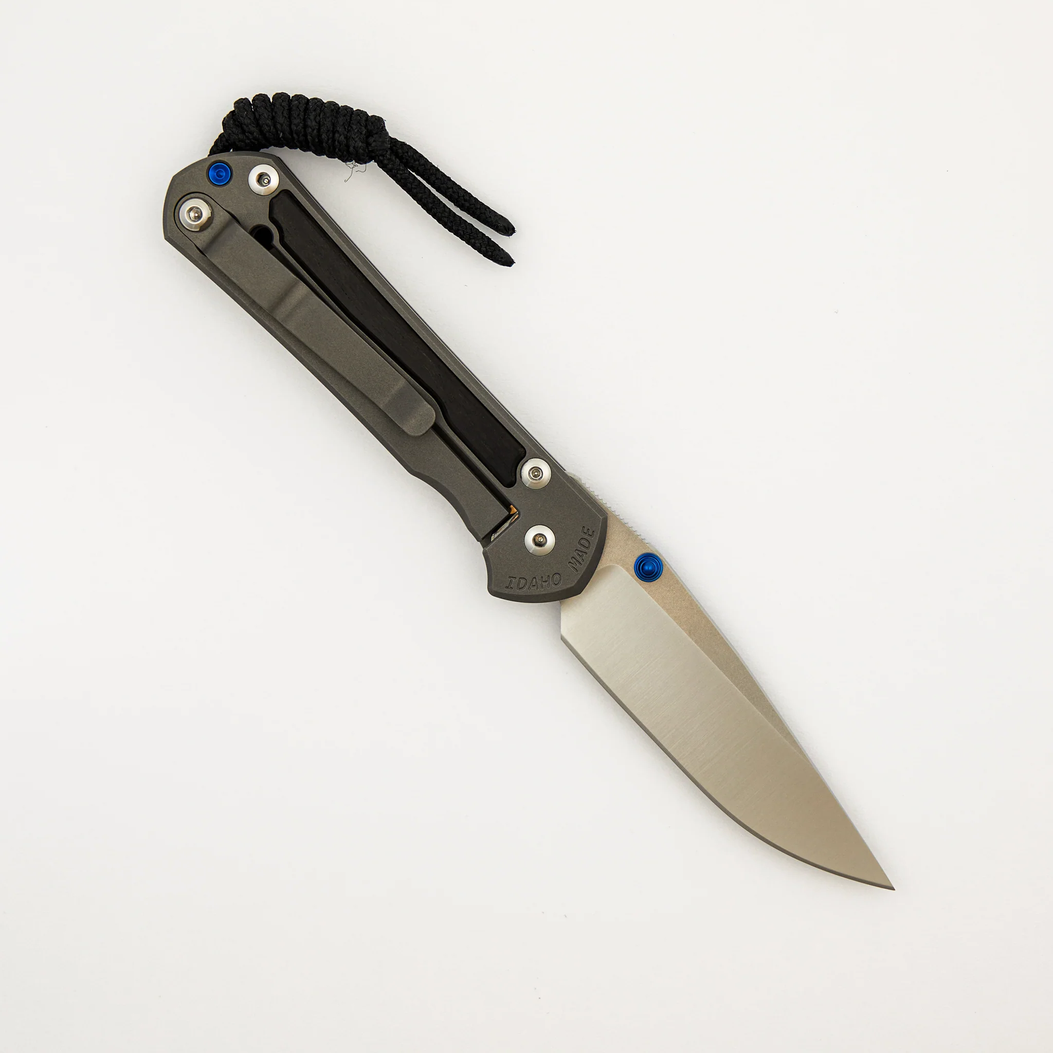 Small Sebenza 31 - Macassar Ebony Inlay - Drop Point Polished CPM MagnaCut Blade - Blue Double Thumb Lugs - Image 2