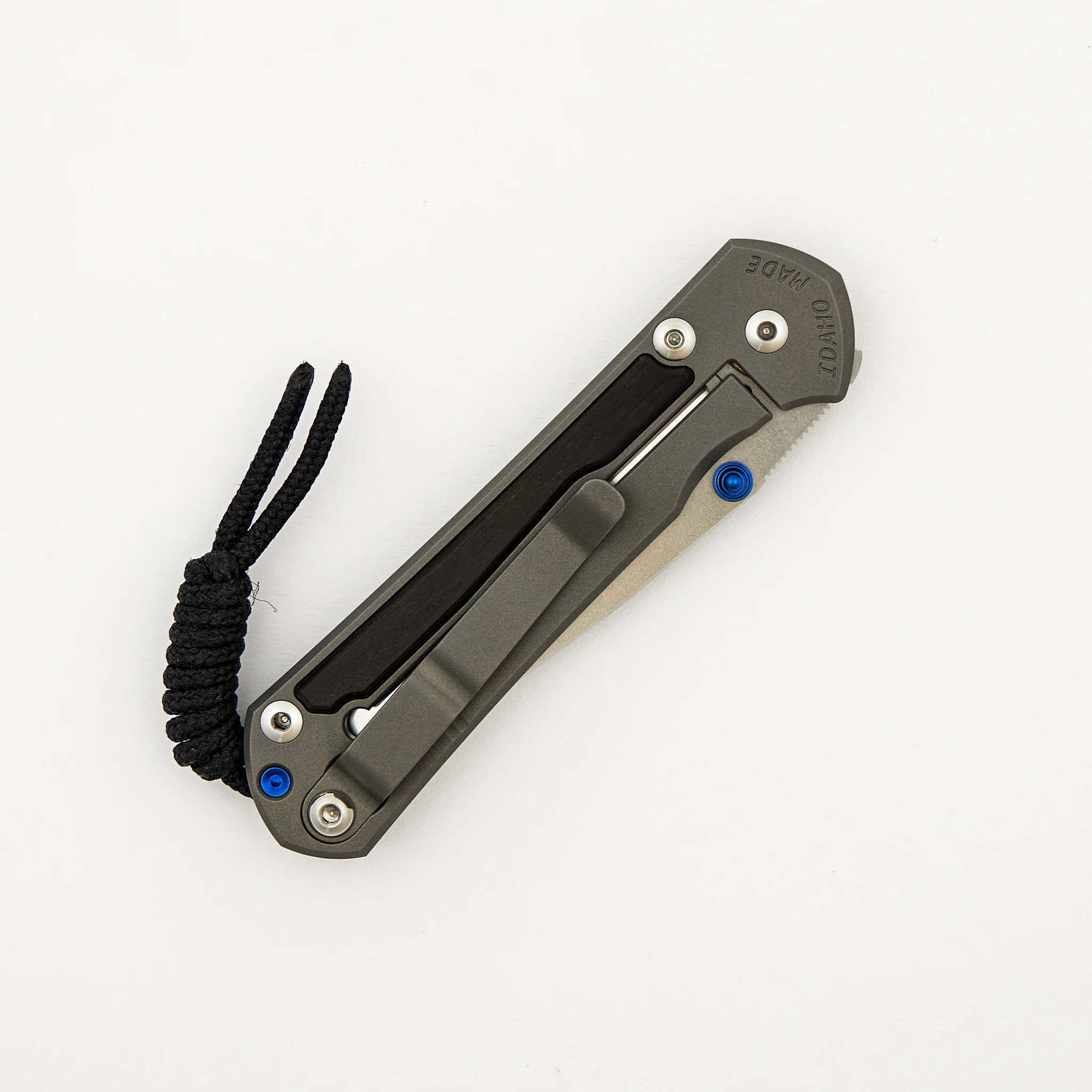 Small Sebenza 31 - Macassar Ebony Inlay - Drop Point Polished CPM MagnaCut Blade - Blue Double Thumb Lugs - Image 4