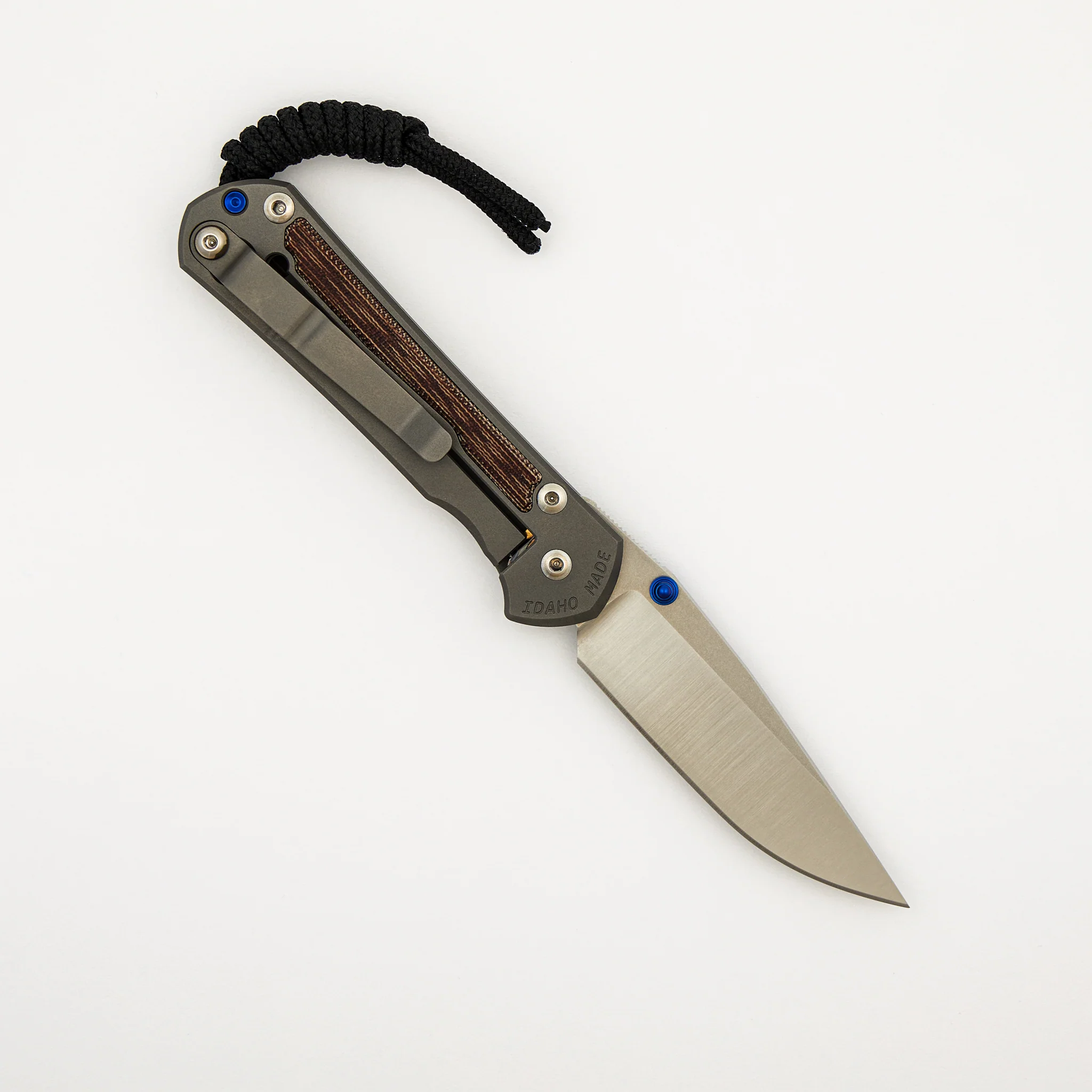 Small Sebenza 31 - Natural Canvas Micarta Inlay - Polished CPM MagnaCut Blade - Glass Blasted - Blue Double Thumb Lugs - Image 2