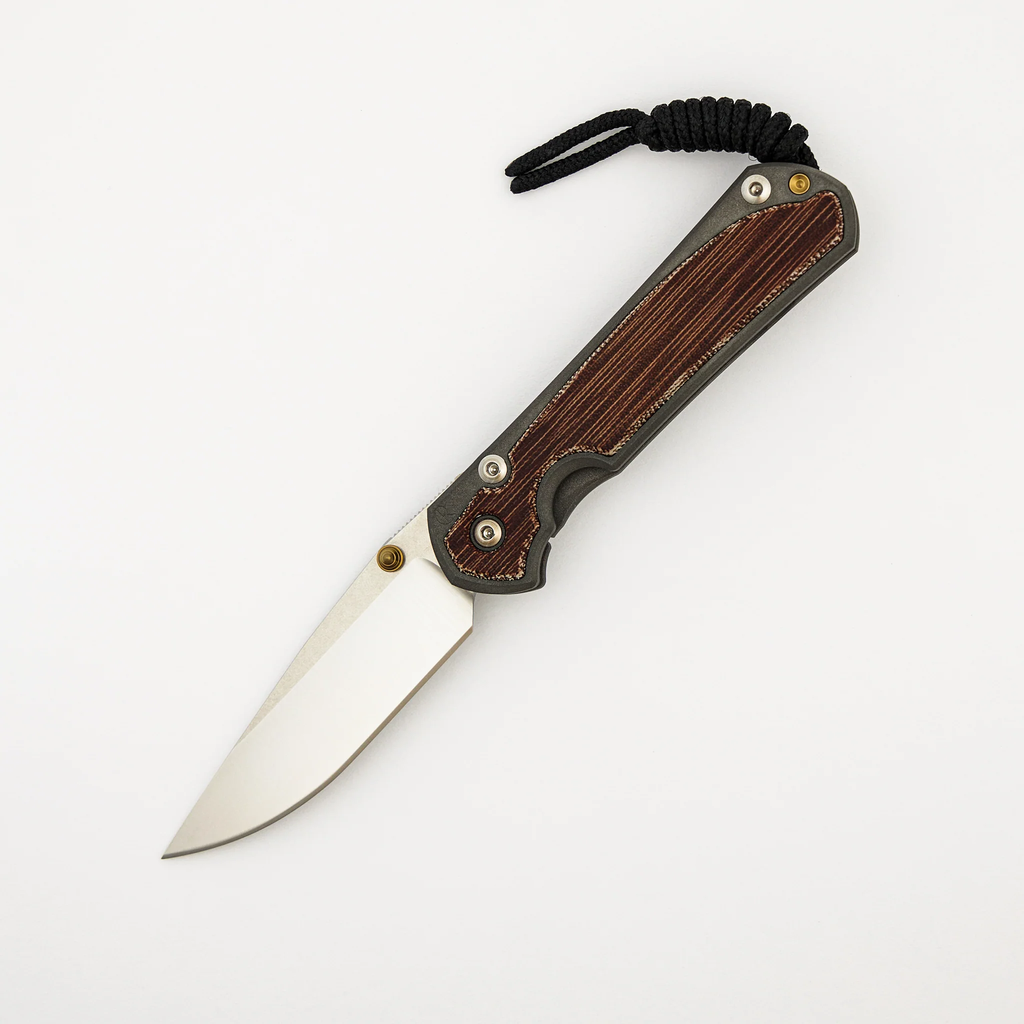 Small Sebenza 31 - Natural Canvas Micarta Inlay - Polished CPM MagnaCut Blade - Gold Double Thumb Lugs